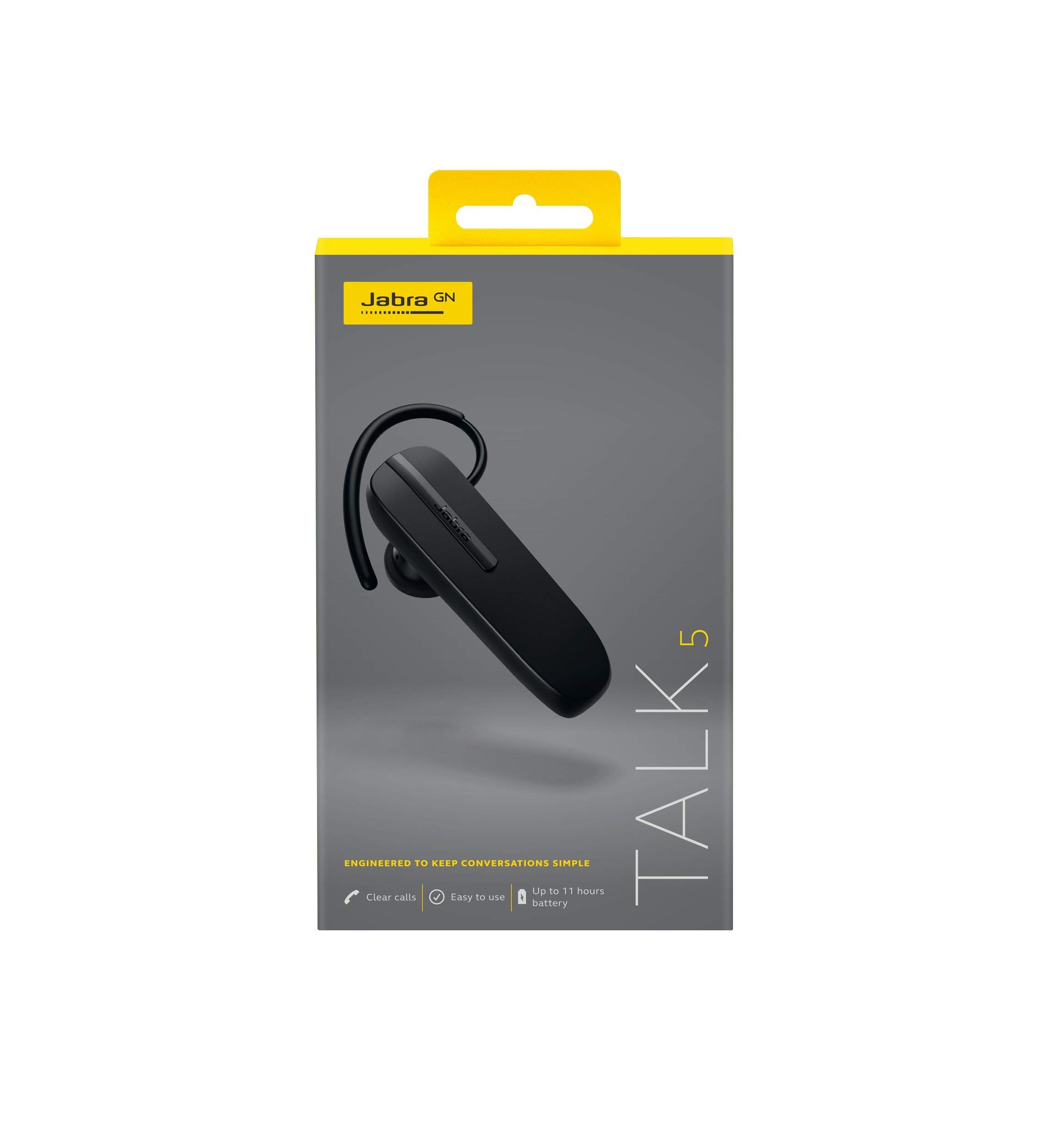 Jabra Talk 5 Wireless Bluetooth Headset - Noise Cancelling Mic for Clear Hands-Free Calls | Comfortable Over-Ear Design | Certified Refurbished | Perfect for Office, Driving & Remote Work