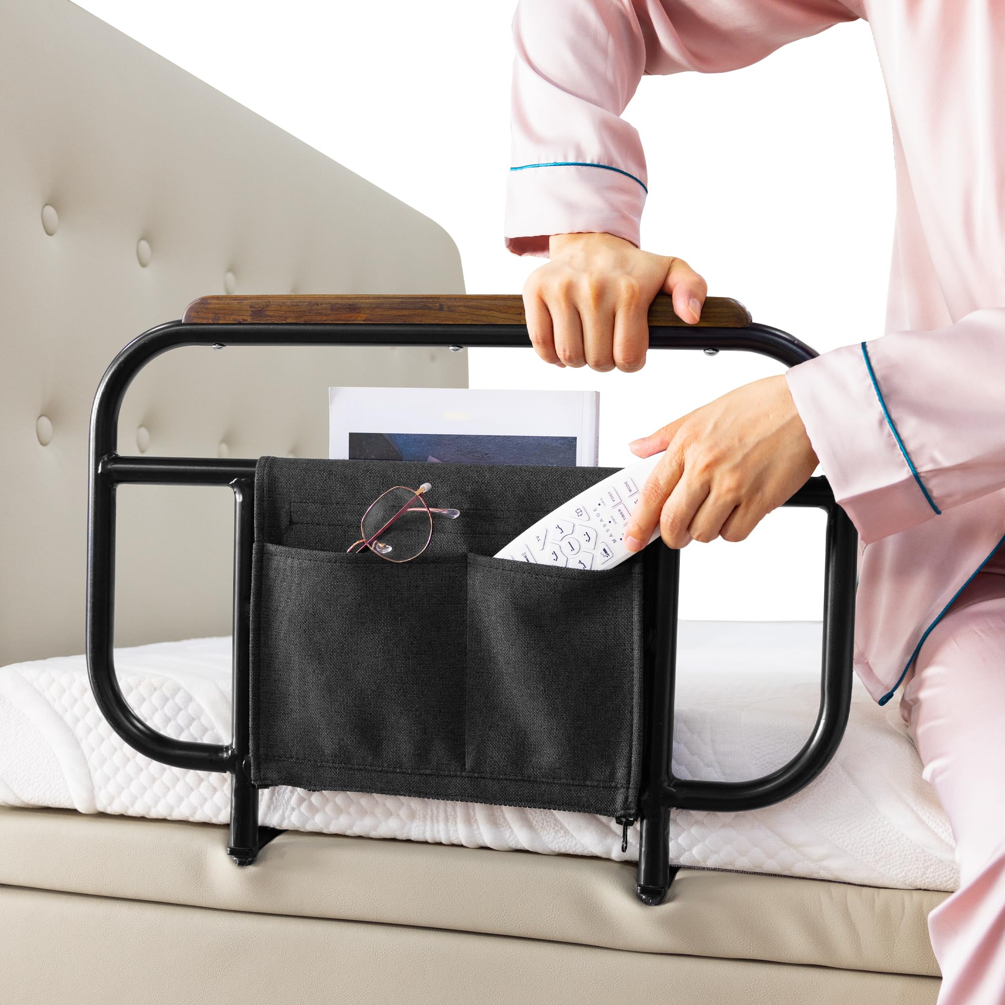 Adjustable Bed Safety Rail - 17 Inch Height for Mattress Under 10 Inches - Wooden Board Mounting - Bedside Guardrail for Elderly & Kids - Home Safety Accessory (Perfect for Adjustable Beds, Hospitals & Senior Care)