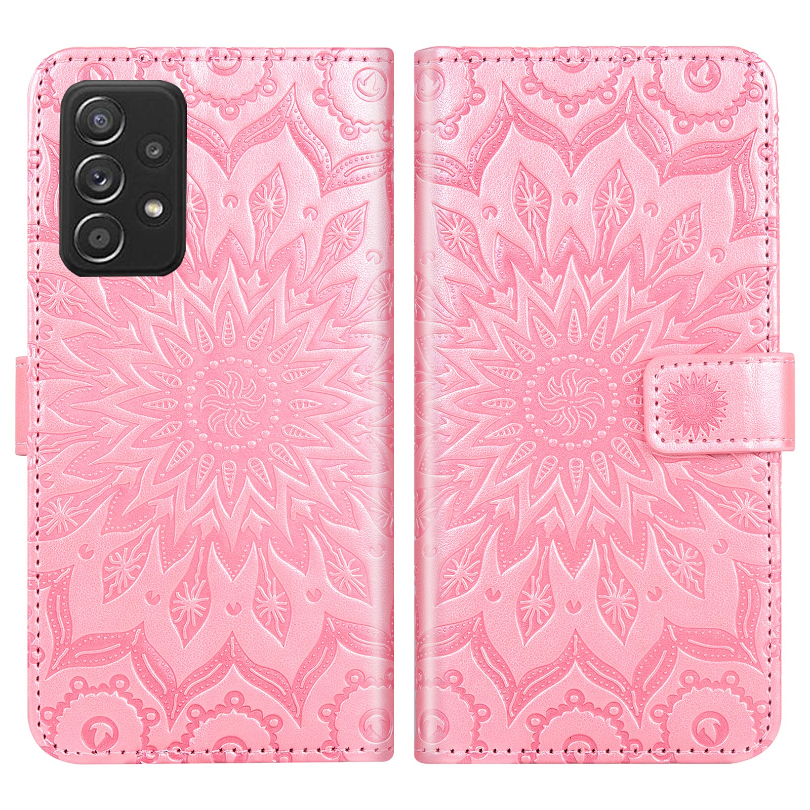 Samsung Galaxy A52 5G/4G Phone Case - Premium Leather Wallet Flip Cover with Card Holder & Stand, Includes Tempered Glass Screen Protector (Rose Gold) - Perfect for Women's Everyday Use, Business Travel & Hands-Free Viewing