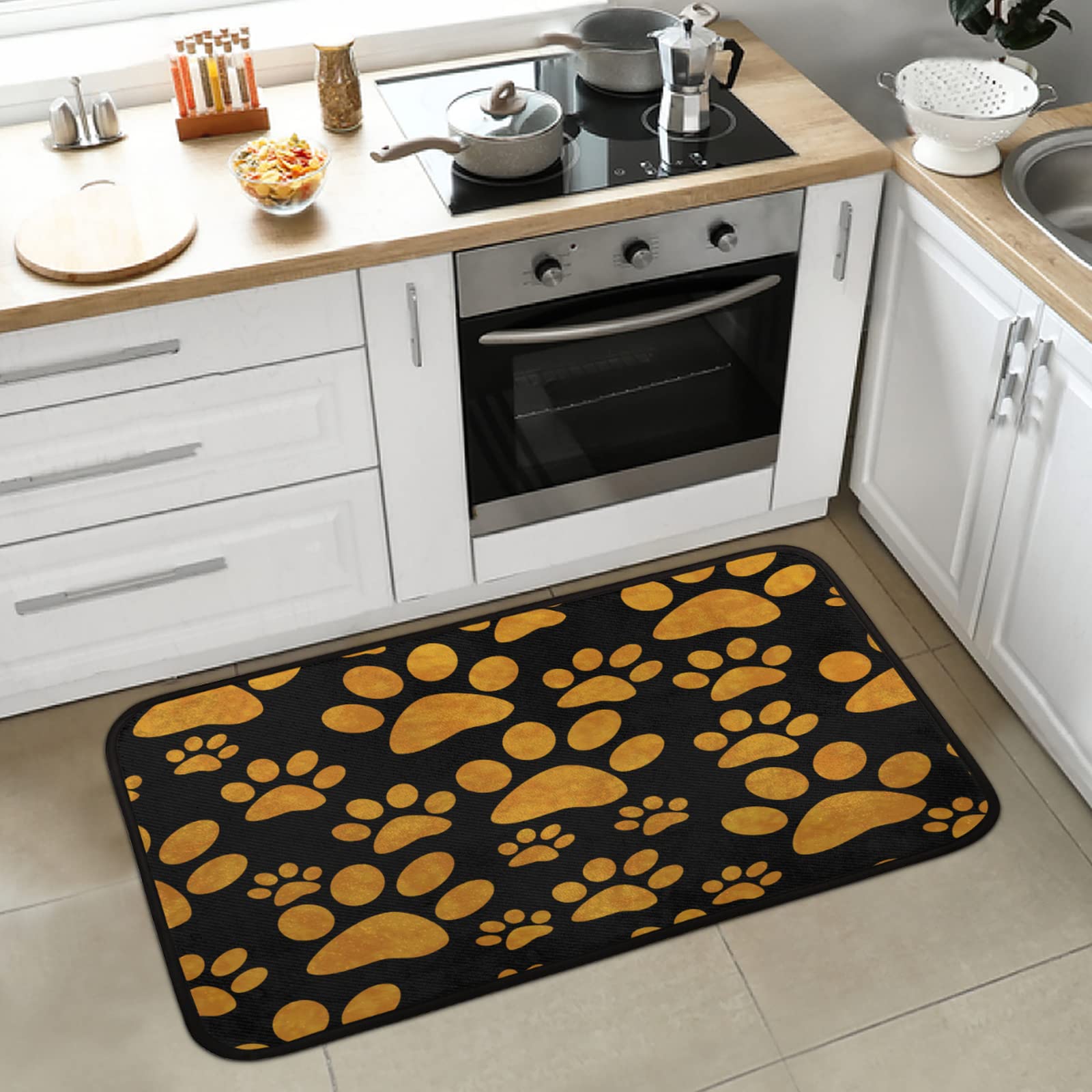 Non-Slip Cushioned Kitchen Rug with Cute Dog Paw Prints - Absorbent Anti-Fatigue Floor Mat for Standing Comfort, Waterproof Runner Carpet for Kitchen, Bathroom Sink & Indoor Home Decor - Perfect for Cooking, Dishwashing & High-Traffic Areas