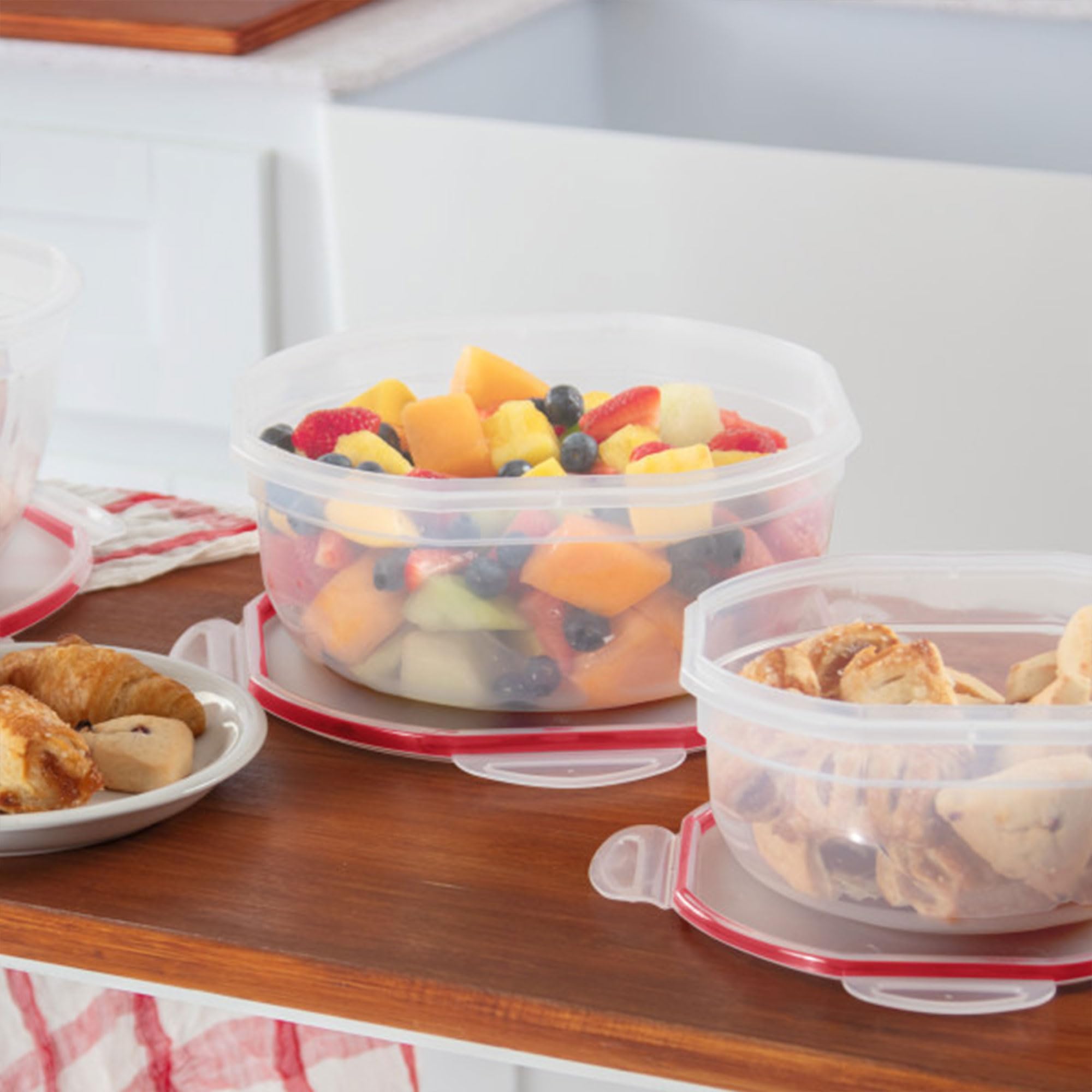 Sterilite Ultra-Seal 4.7 Qt Airtight Food Storage Containers with Latching Lids - 12-Pack Clear Microwave & Dishwasher Safe Bowls with Red Gasket for Meal Prep, Leftovers & Pantry Organization