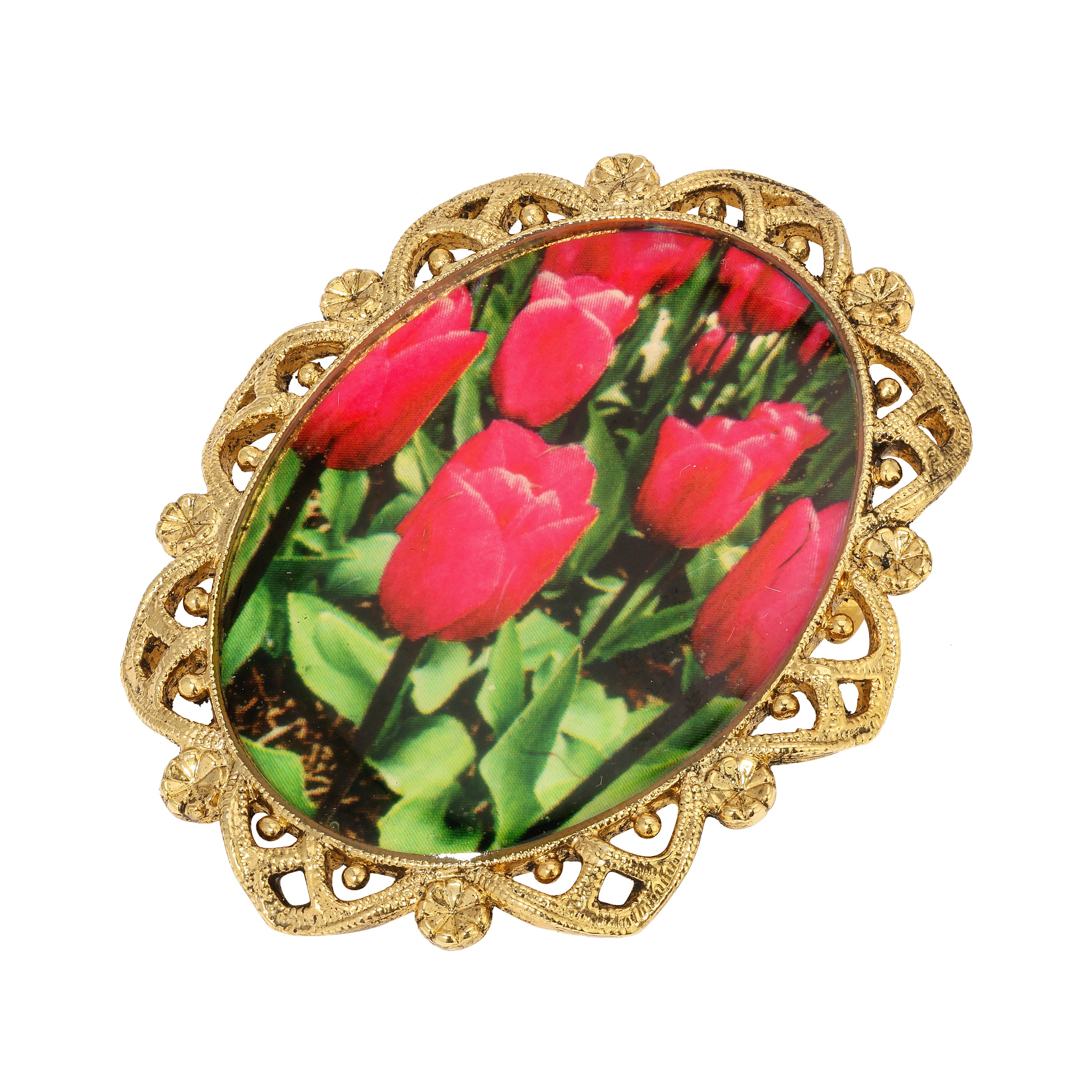 1928 Jewelry Blooming Pink Tulips & Crystals Drop Earrings - Elegant Floral Dangle Earrings for Women, Perfect for Weddings, Parties & Special Occasions
