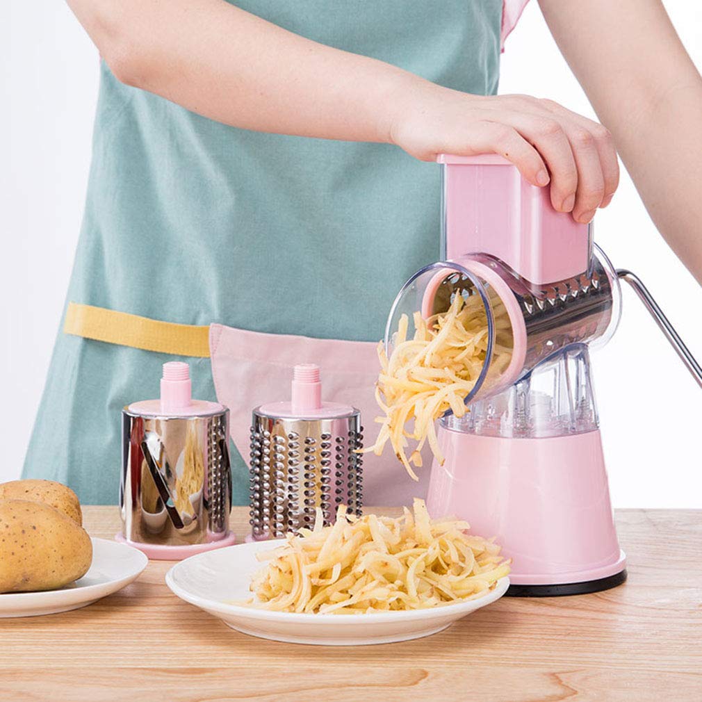 Premium Rotary Cheese Grater & Vegetable Slicer - 3-in-1 Detachable Mandoline with 3 Blades, Suction Cup Base & Rotary Drum - Perfect for Shredding Cheese, Slicing Veggies & Meal Prep in Kitchens
