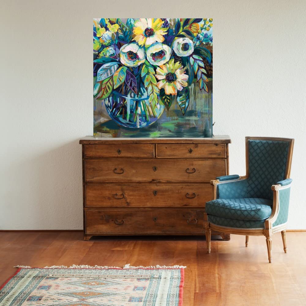 Blue Light Abstract Canvas Wall Art by Jeanette Vertentes - 22x22 Inch Ready to Hang Painting for Living Room, Bedroom, Office Decor - Perfect for Modern Home & Office Spaces