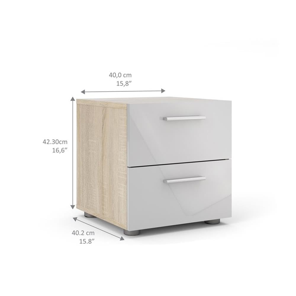 Modern 4-Piece Oak & White Gloss Bedroom Set with Nightstands, Dresser & Chest | Space-Saving Storage Solution for Small Bedrooms & Apartments