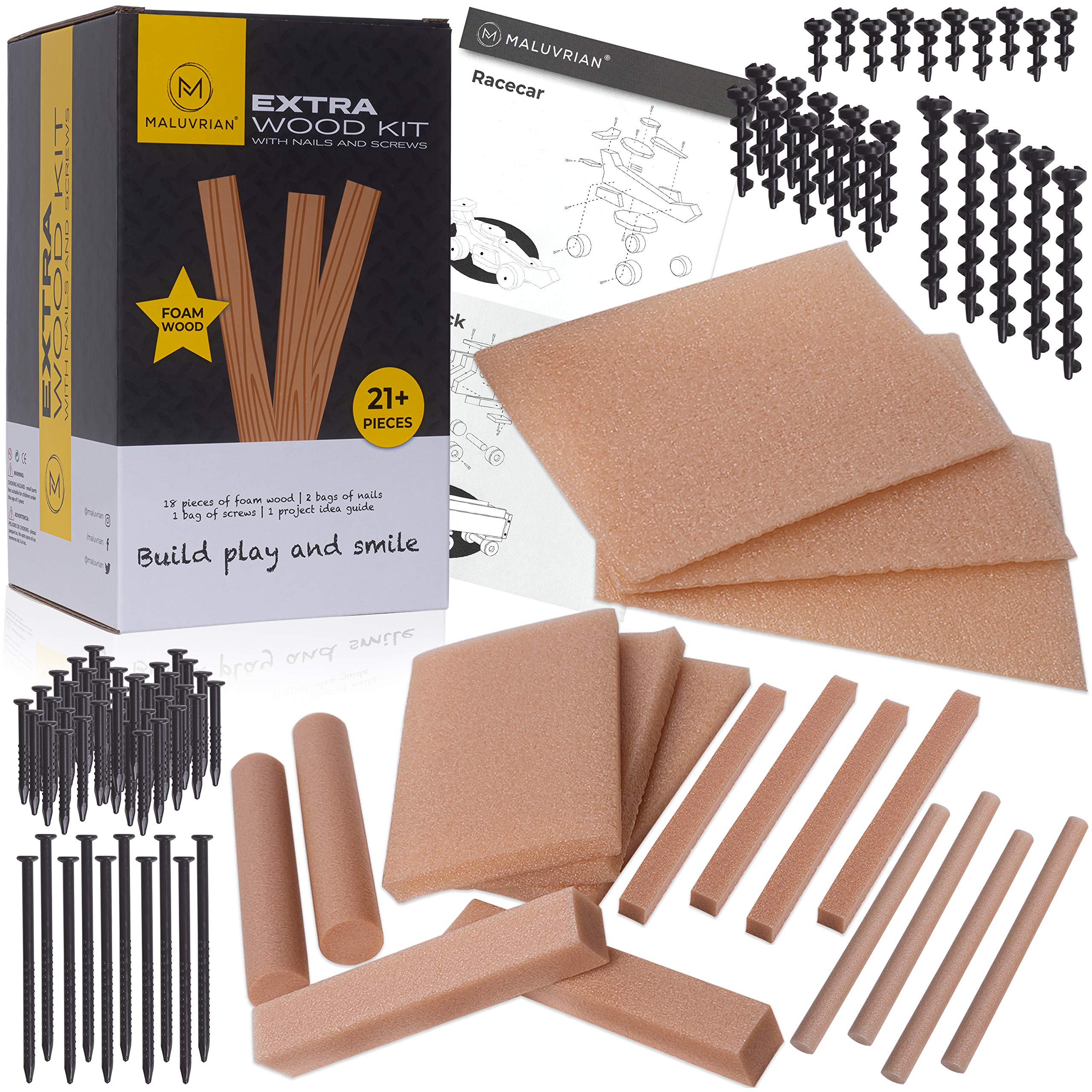 Kids Arts and Crafts Kit - 18-Piece Foam Wood Building Set with Tools | Educational STEM Learning Toys for Boys & Girls | Perfect for Classroom Activities & Creative Play