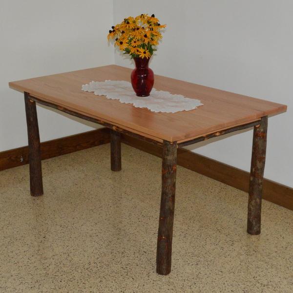 Premium Solid Wood Hickory Farmhouse Dining Table - Rustic Kitchen & Dining Room Furniture for Family Gatherings & Entertaining