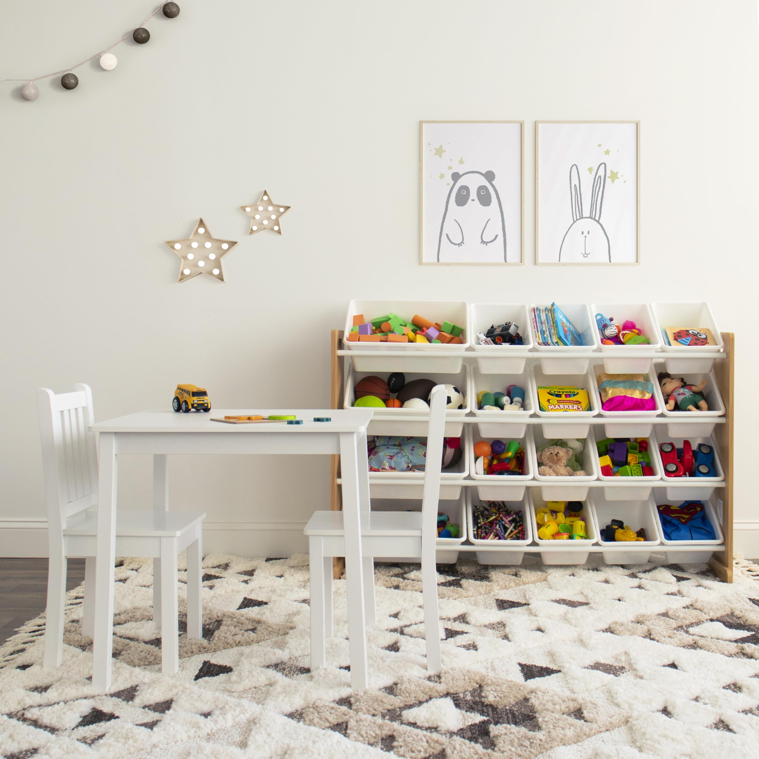Humble Crew White Wooden Kids Table and 2 Chairs Set - Square Toddler Activity Table for Arts, Crafts & Snack Time - Durable Children's Furniture for Playroom, Classroom & Daycare Use