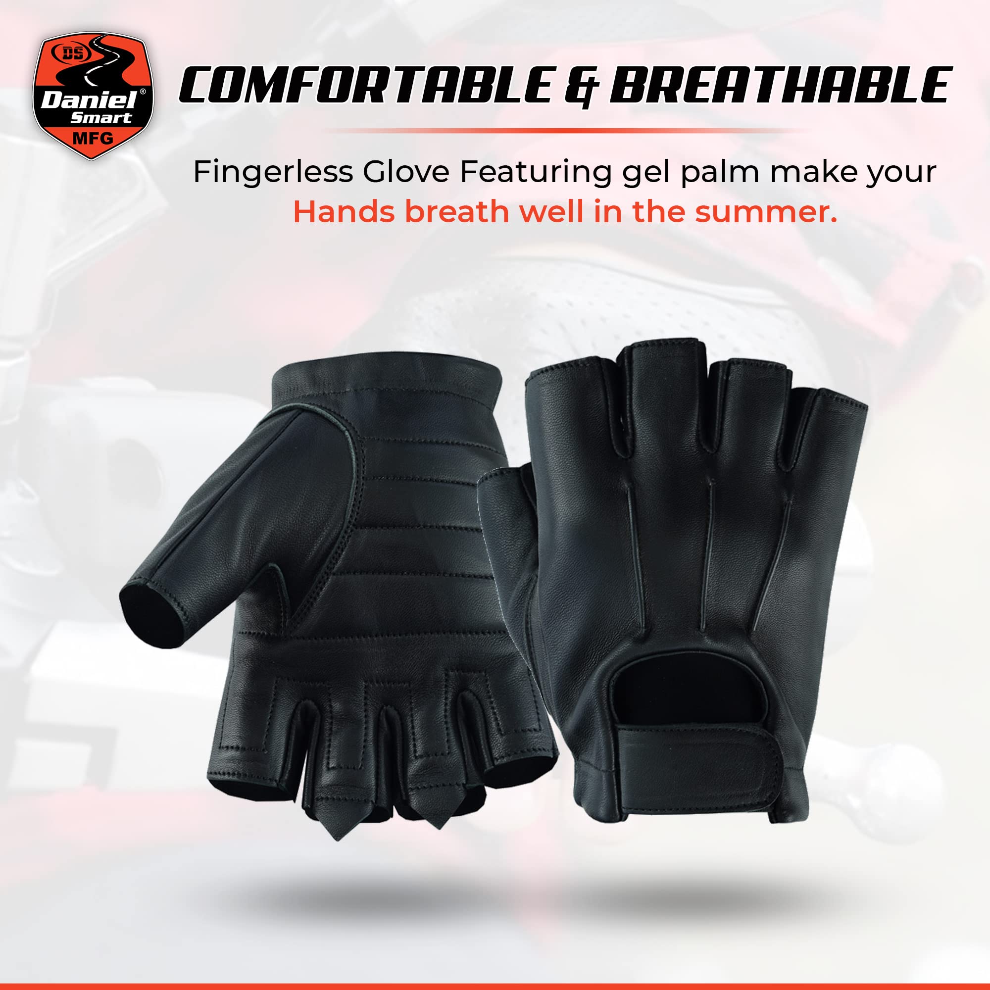 Daniel Smart Deerskin Leather Gloves - Fingerless Motorcycle Gloves with Gel Palm & Wrist Strap for Men & Women - Perfect for Riding, Driving & Outdoor Activities