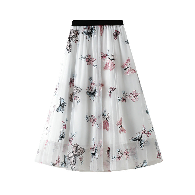 Embroidered Butterfly Mesh Skirt - High Waist Midi Swing Skirt for Women | Boho Fairy Aesthetic | Perfect for Festivals, Date Nights & Summer Outfits