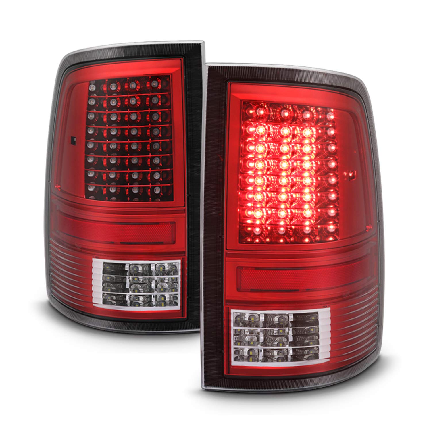 AKKON LED Headlights and Tail Lights for Dodge Ram 2009-2018 - Chrome Clear Front Headlamps with Red Housing Rear Lights (Pair) - Upgrade Your Truck's Style & Visibility for Night Driving and Off-Road Adventures