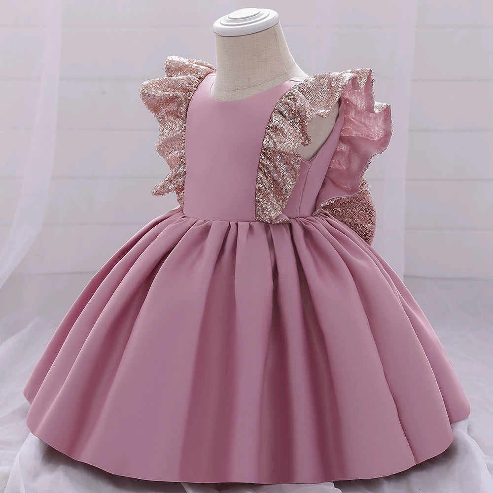 Pink Princess Round Tea Length Satin Flower Girl Dress - Perfect for Weddings, Birthday Parties & Special Occasions