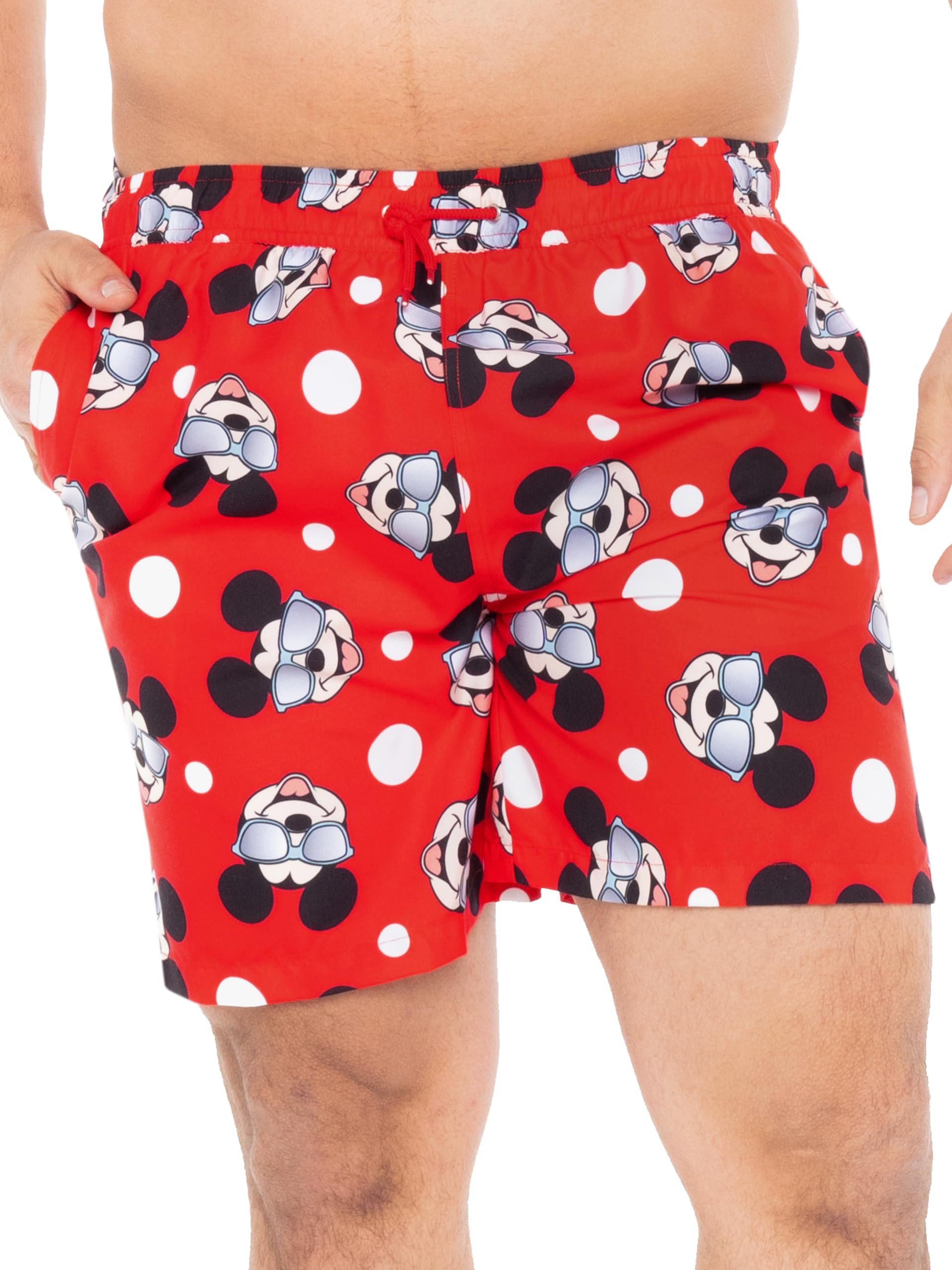 Disney Mickey Mouse Men's Swim Trunks with Pockets - Quick Dry Beach Shorts for Swimming, Surfing & Summer Vacation | Novelty Swimwear for Pool Party, Water Park & Tropical Getaway