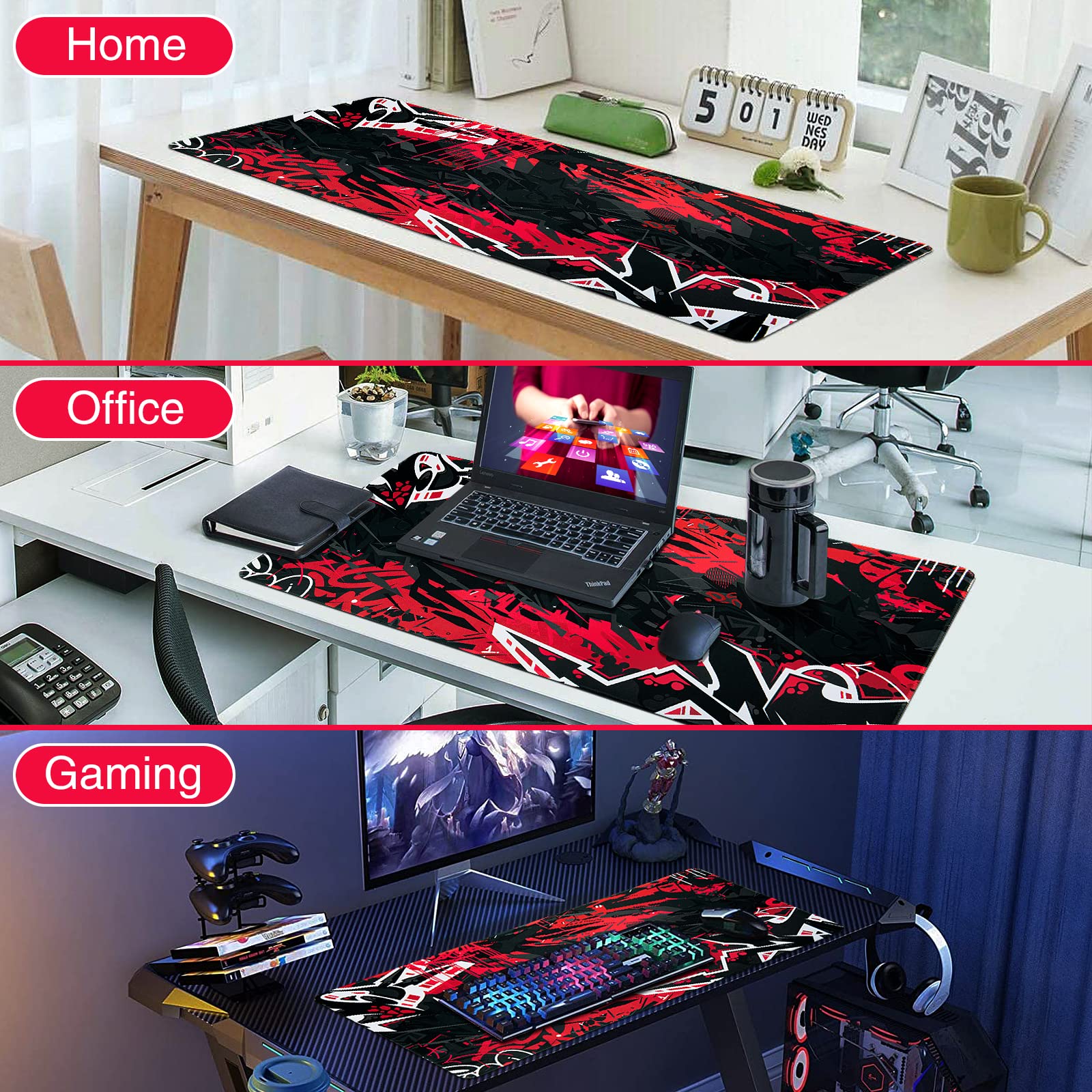 Canjoy Gaming Mouse Pad with Keyboard & Mouse Wrist Rest Set - Ergonomic Pain Relief for PC, Laptop, Office & Gaming (Perfect for Long Work Sessions & Competitive Gaming)