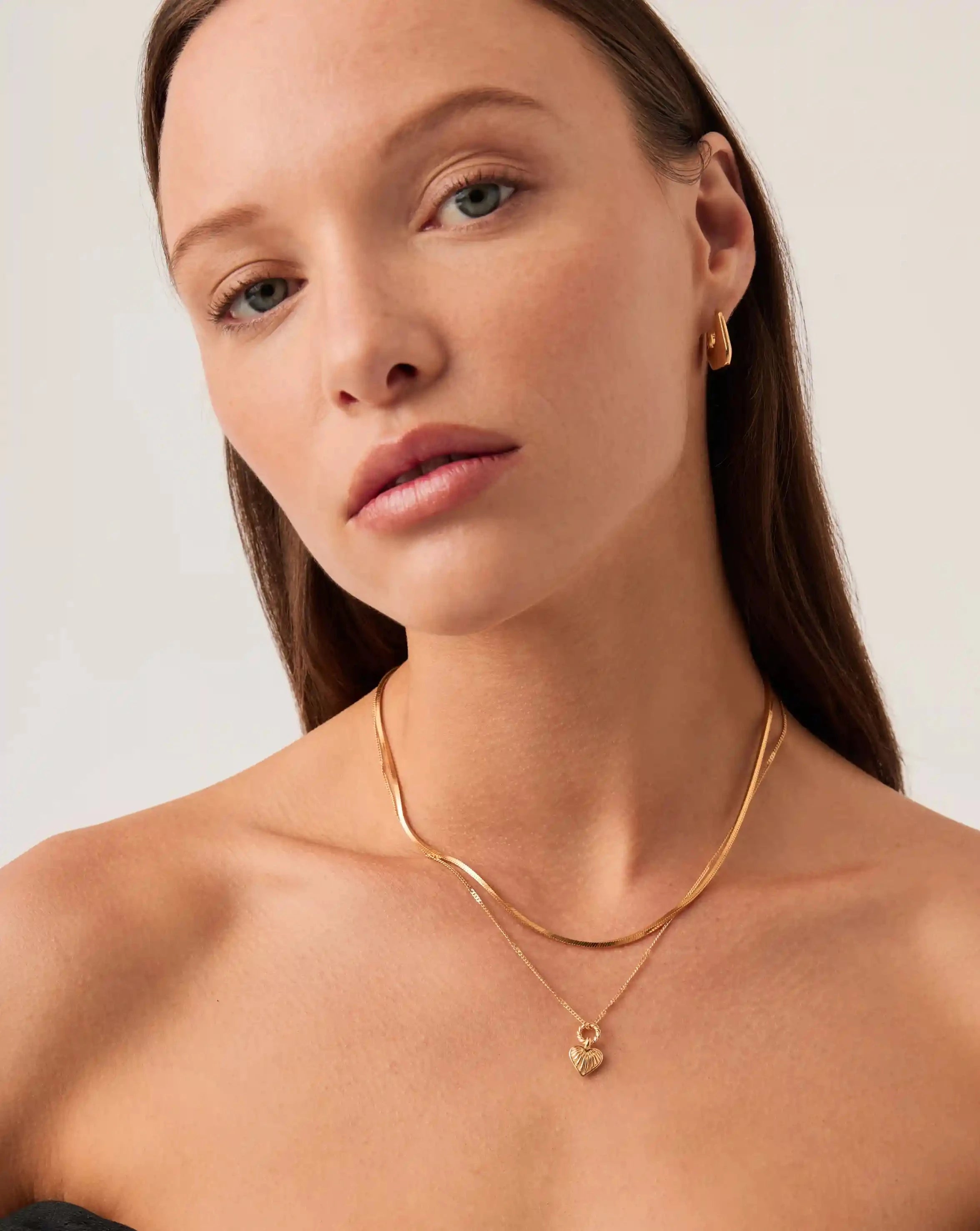 Mini Ridge Heart Chain Necklace Set - 18k Gold Plated Elegant Jewelry for Women | Perfect Gift for Valentine's Day, Anniversary & Special Occasions