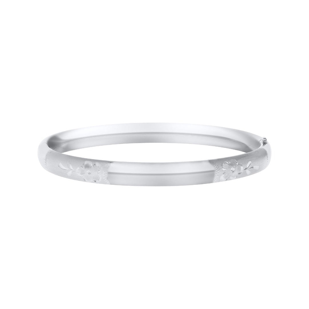 Sterling Silver Floral Signet Bangle for Kids - Elegant Handmade Jewelry Gift for Girls - Perfect for Birthdays, Parties & Special Occasions