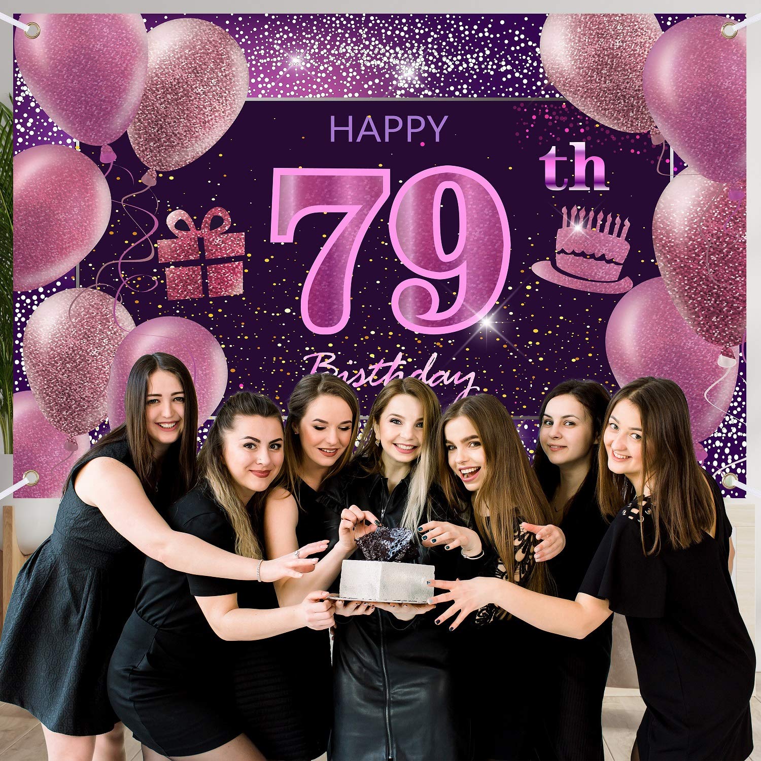 IMISI 79th Birthday Decorations for Women - Pink Happy Birthday Banner & Party Backdrop for Girls - Perfect for Birthday Celebrations, Photo Booths & Special Events