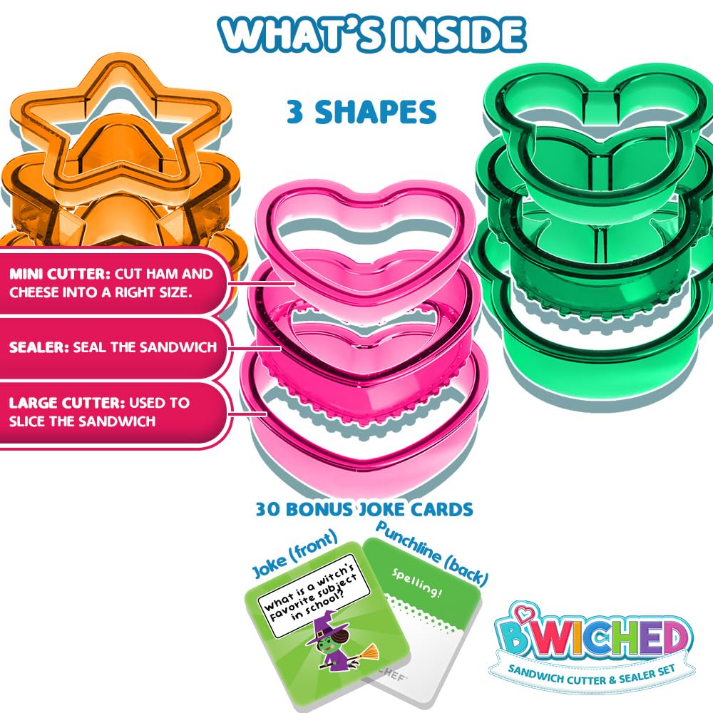 Sandwich Cutter and Sealer - Crustless Sandwich Maker for Kids Lunch Box - Heart, Star & Mouse Shaped Cutters - Perfect for School Lunches, Bento Boxes & Picnics