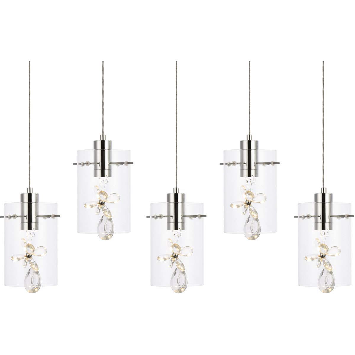 Luxury Hana 5-Light Chrome Pendant Light Fixture for Living Room, Kitchen, Bedroom & Hallway - Modern Ceiling Lighting for Dining Room, Foyer & Home Decor