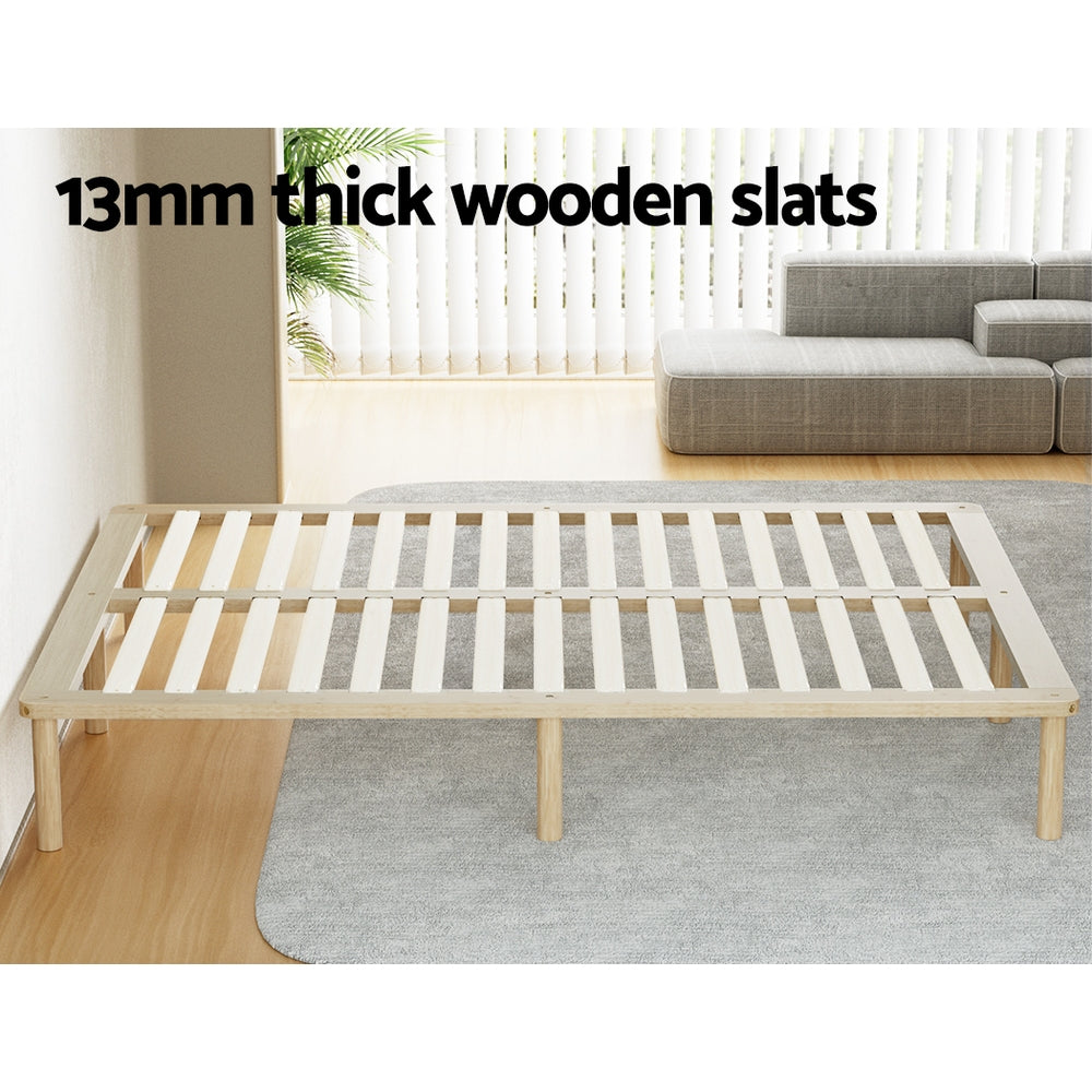 Minimalist Double Wooden Bed Frame - Solid Pine Wood Platform Bed with Headboard - Perfect for Modern Bedrooms, Guest Rooms & Small Spaces