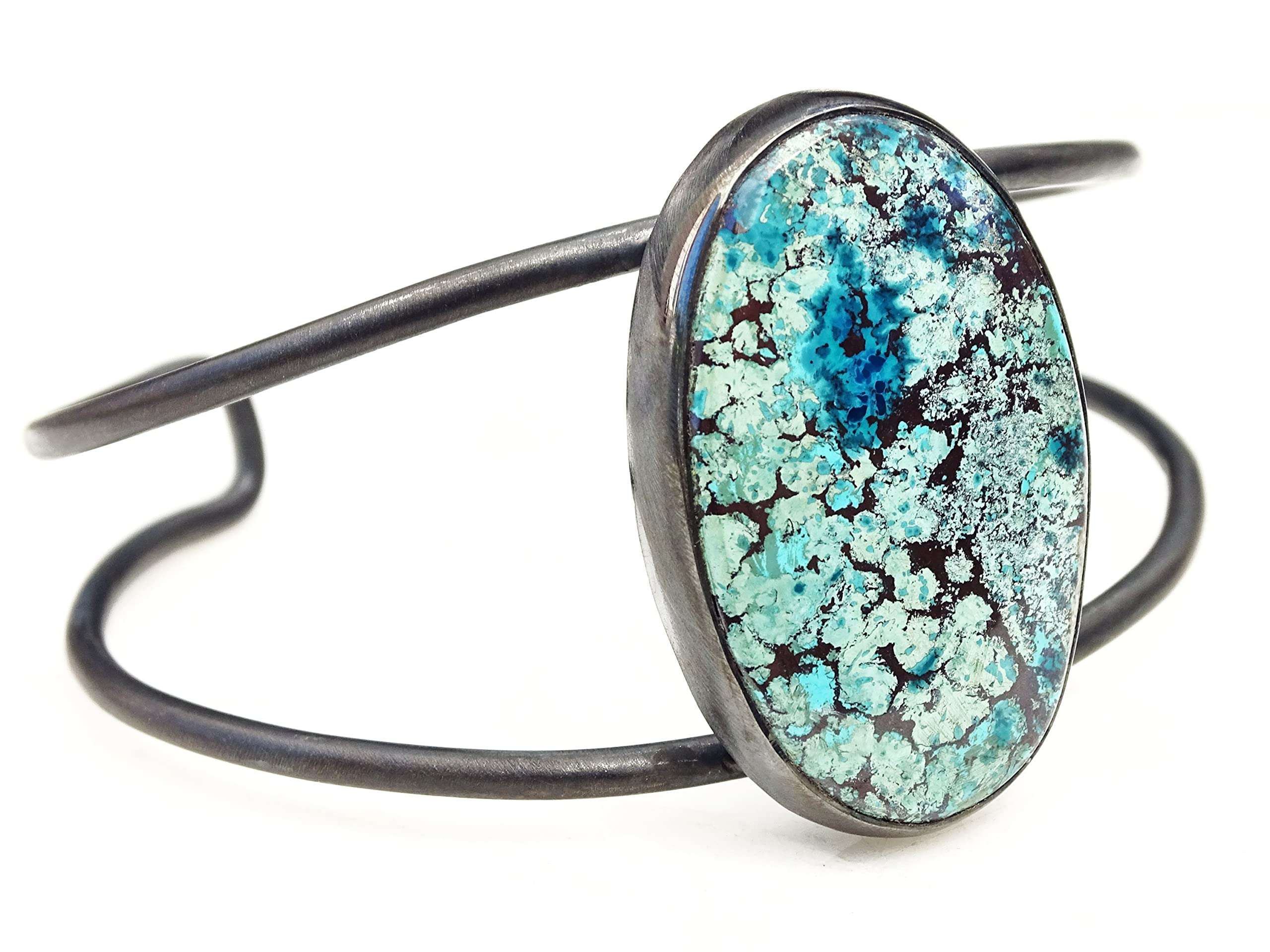 Turquoise Cuff Bracelet in Silver & Black - Handmade Southwestern Jewelry, Birthstone Gift for Wife | Perfect for Boho Fashion, Casual Wear & Special Occasions