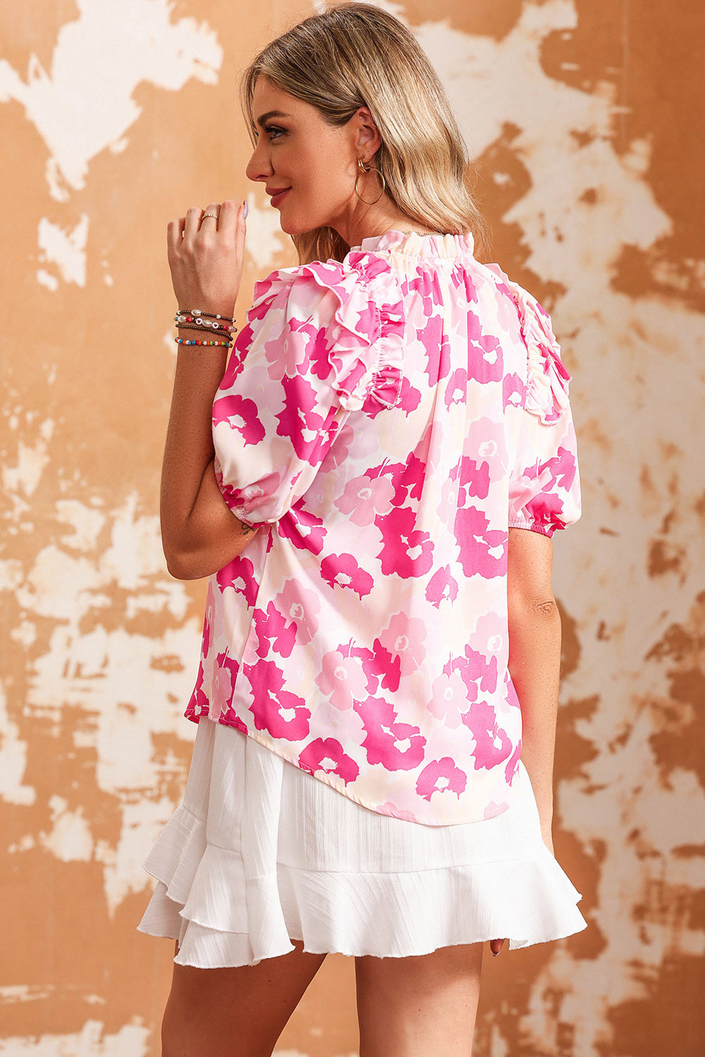 Floral Ruffle Shoulder Blouse for Women - Elegant Resort Wear for Vacations, Beach Getaways & Summer Outfits