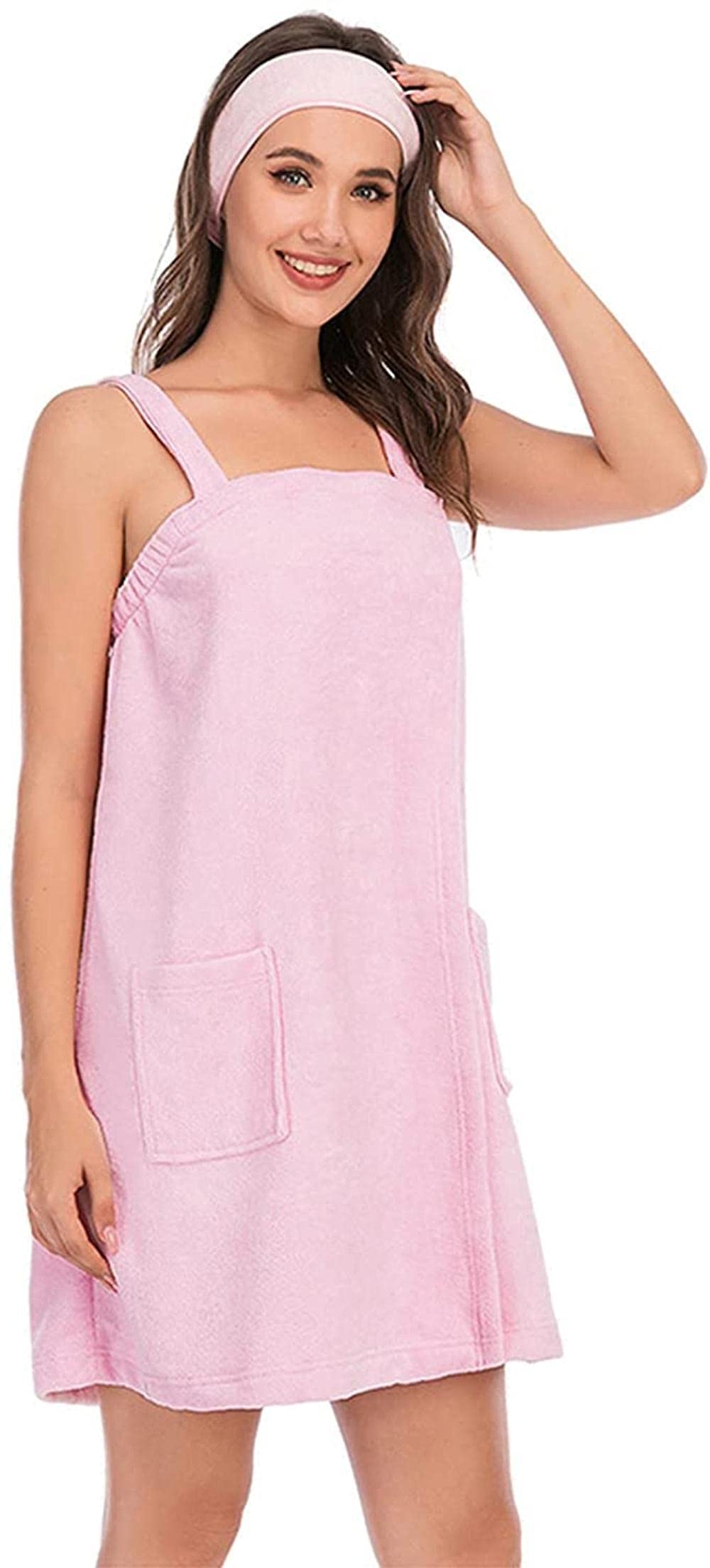 Women's Soft Pajama Set with Adjustable Robe & Facial Headband - Cozy Sleepwear for Women & Girls (Pink, Size L) - Perfect for Spa Nights, Relaxing at Home & Gift Giving