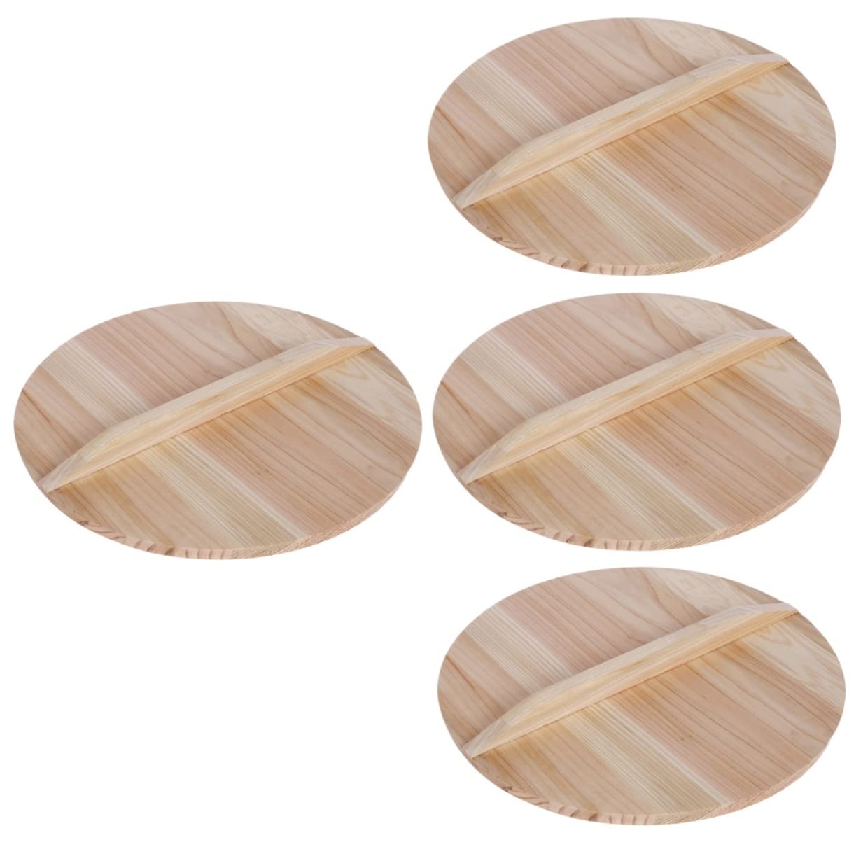 STOBAZA 4-Piece Vintage Wooden Pot Lid Set - Universal Wooden Skillet Cover, Cast Iron Wok Lid, Round Wood Pan Cover for Cooking & Serving - Perfect for Stovetop, Dutch Ovens, and Decorative Kitchen Display