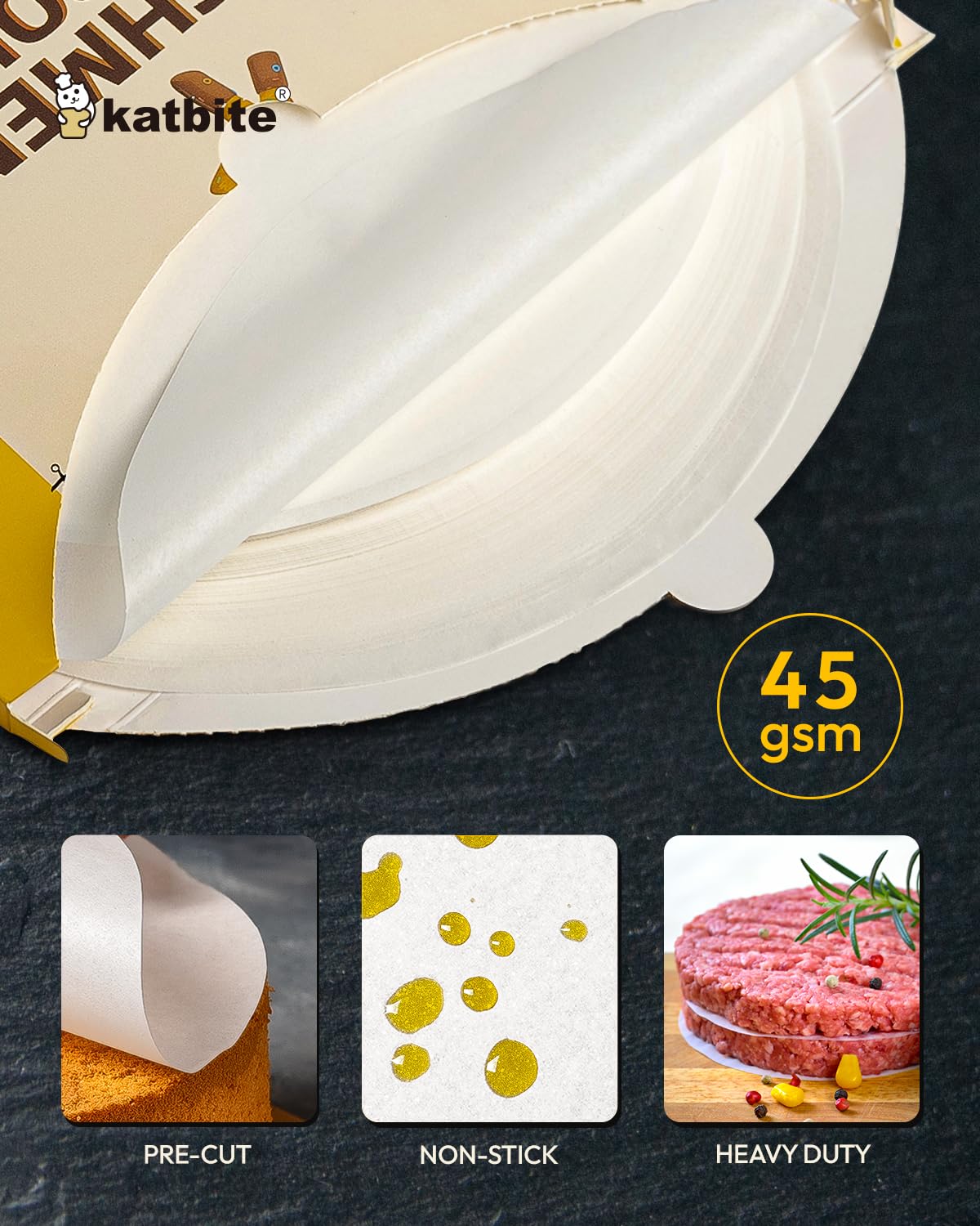 Katbite Heavy Duty Parchment Rounds 8 Inch 200 Pcs - Premium Baking Paper Circles for Cakes, Cookies & Air Fryer - Perfect for Baking, Roasting & Food Prep