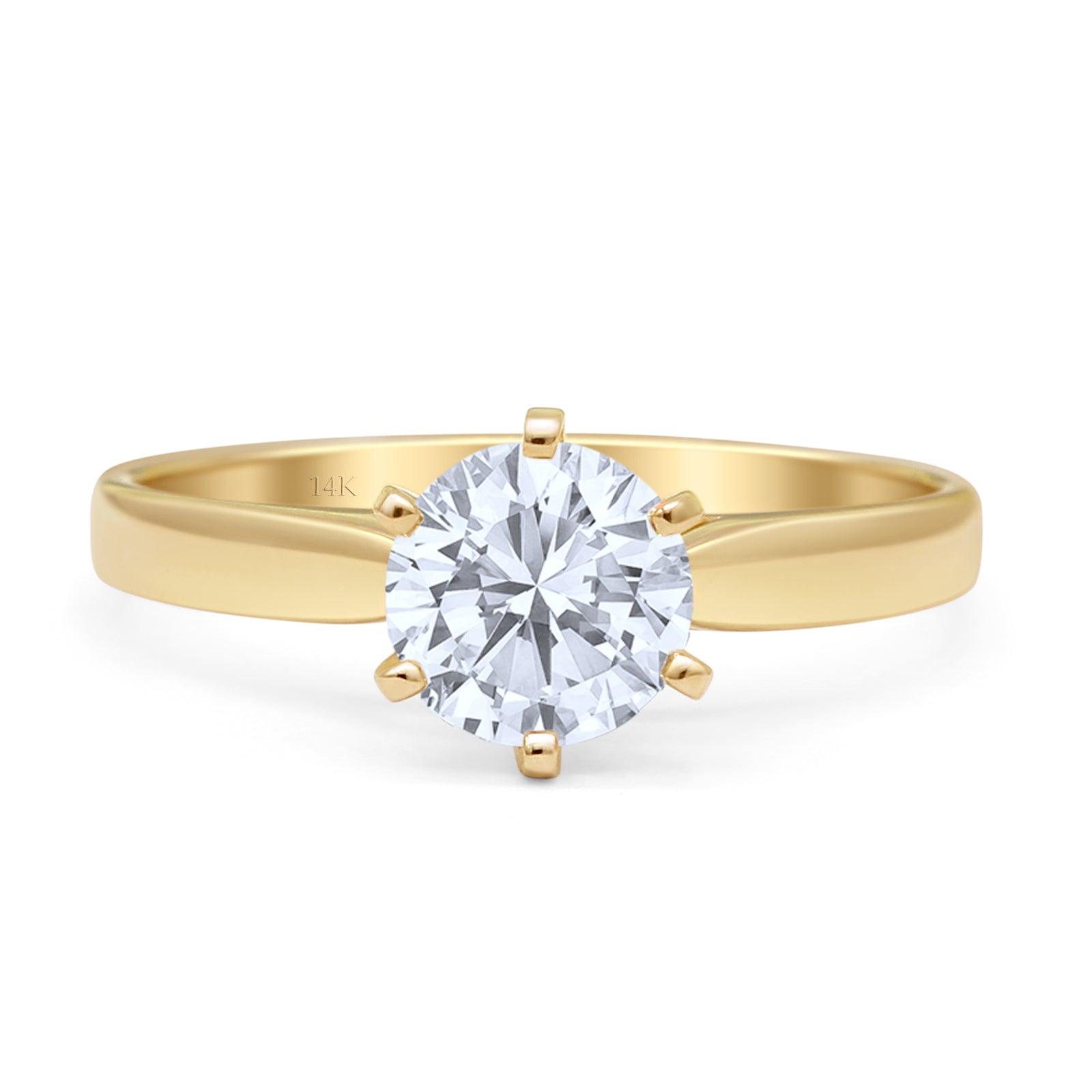 14K Yellow Gold Round Solitaire Moissanite Engagement Ring for Women - Classic Wedding Band, Anniversary Gift, Promise Ring for Brides & Couples