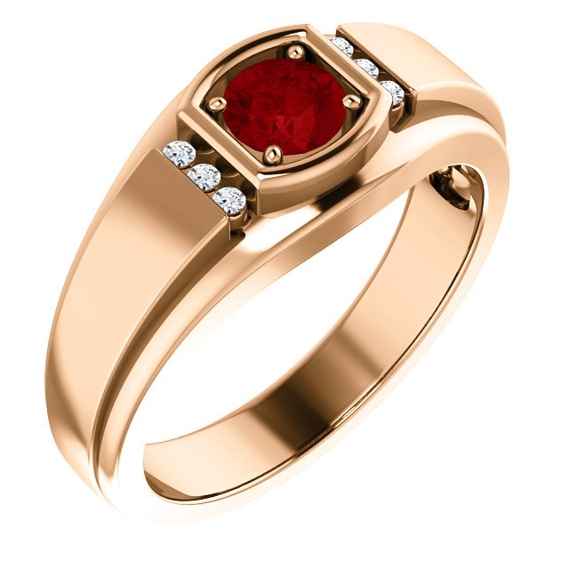 14KT Gold Men's Ruby and Diamond Ring - 2/3 CT Ruby & 0.09 CTW Diamonds for Wedding, Engagement, or Anniversary Gifts