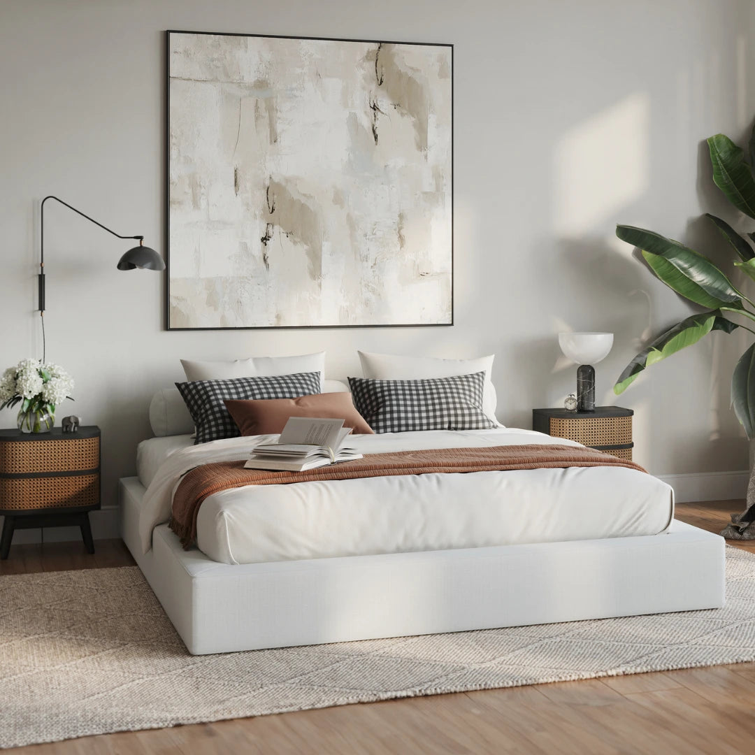 Ultra Bed Frame - White Queen Size Platform Bed with Strong Metal Frame & Noise-Free Design | Perfect for Modern Bedrooms, Guest Rooms & Dormitories