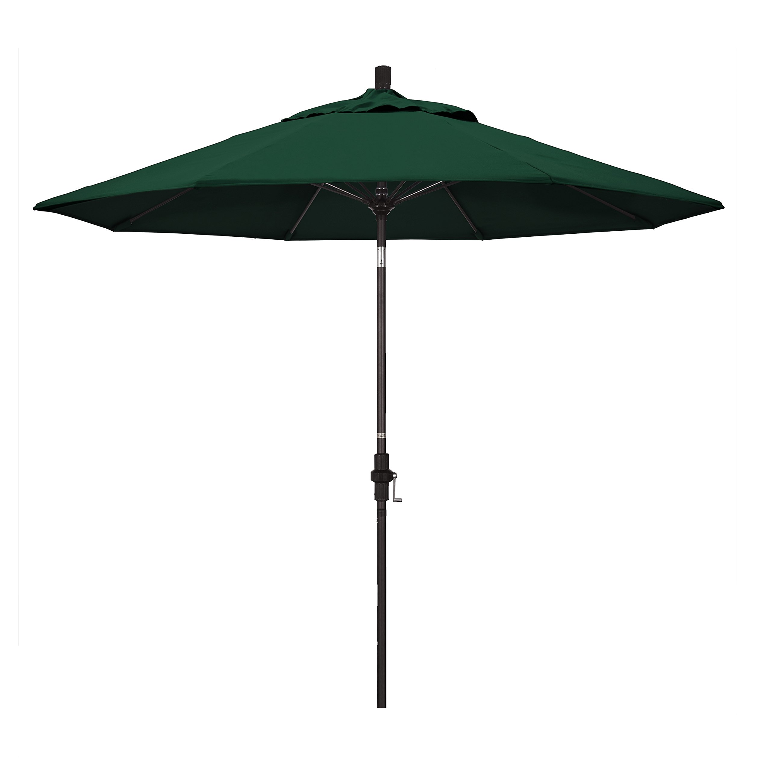 9' Round California Umbrella with Aluminum Pole & Fiberglass Ribs - Crank Lift, Collar Tilt, Bronze Finish - Sunbrella Forest Green Canopy for Patio, Garden, Poolside & Outdoor Dining