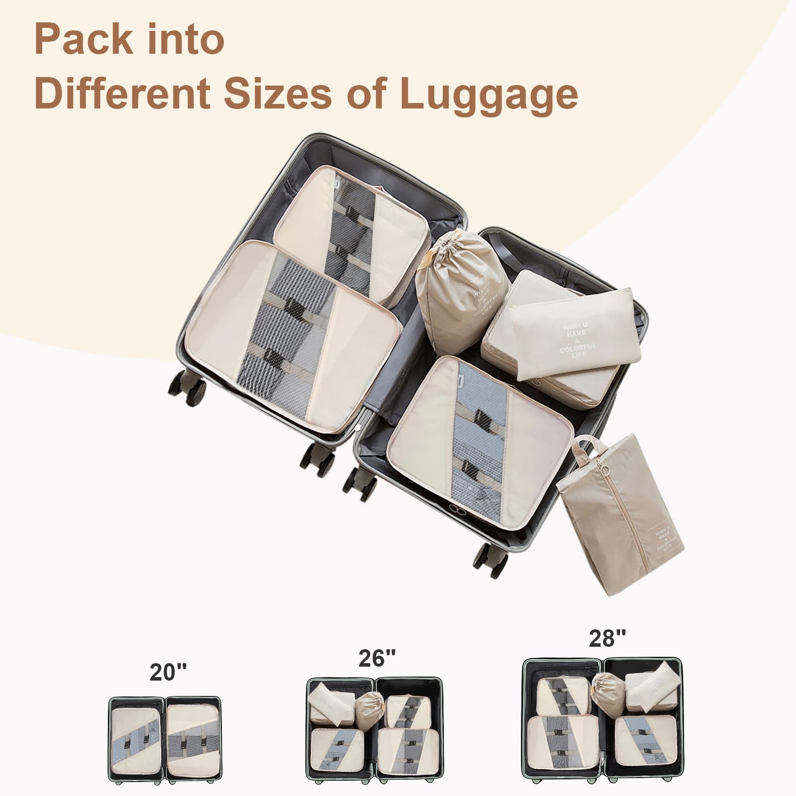 7-Piece Packing Cubes Set - Durable Mesh Travel Organizer Bags for Suitcases, Breathable Luggage Storage Essentials | Perfect for Business Trips, Vacations & Family Travel Organization