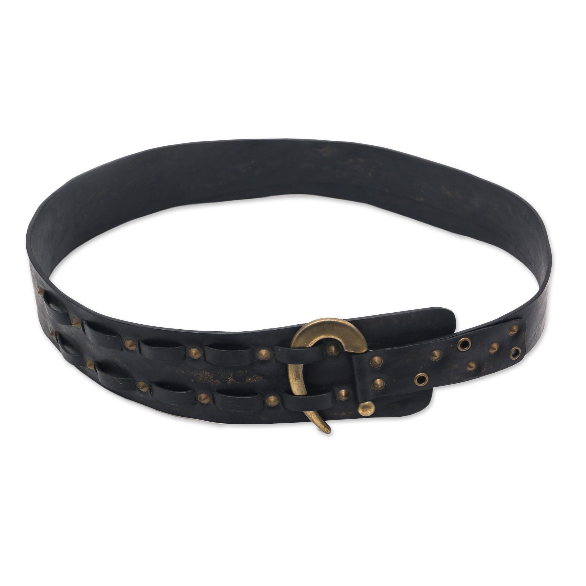 Handmade Leather Belt with Iron Studs & Contemporary Hook - Artisan Crafted in Indonesia - Stylish & Durable for Casual & Formal Wear