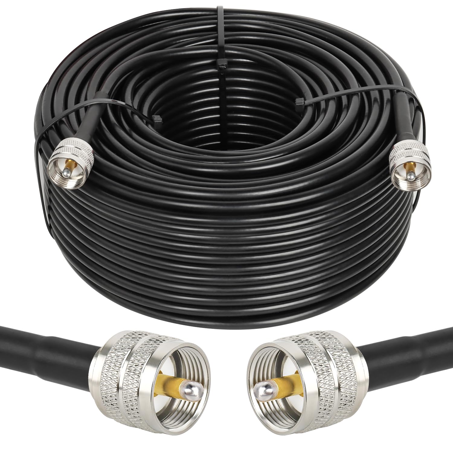 200ft RG8x Coaxial Cable - 50 Ohm CB Coax Cable with UHF PL259 Male to Male Connectors - Low Loss Antenna Cable for CB Radio, HAM Radio, VHF Radio, SWR Meter & Antenna Analyzer - Perfect for Long-Distance Signal Transmission & Outdoor Communication