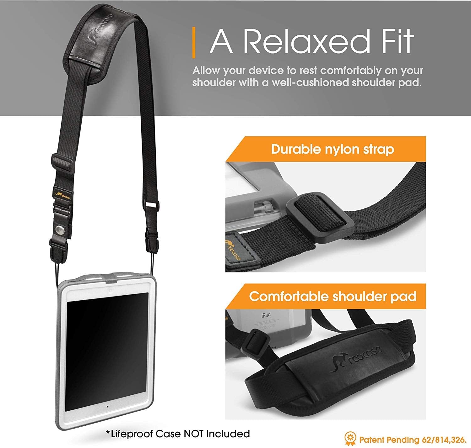 rooCASE Breakaway Clip Safety Shoulder Strap for LifeProof NUUD/FRE iPad Case - Compatible with iPad Pro 9.7, iPad Air 2, iPad Mini 4/3/2/1 - Durable Black Strap for Secure Carrying - Perfect for Travel, Commuting & Outdoor Adventures