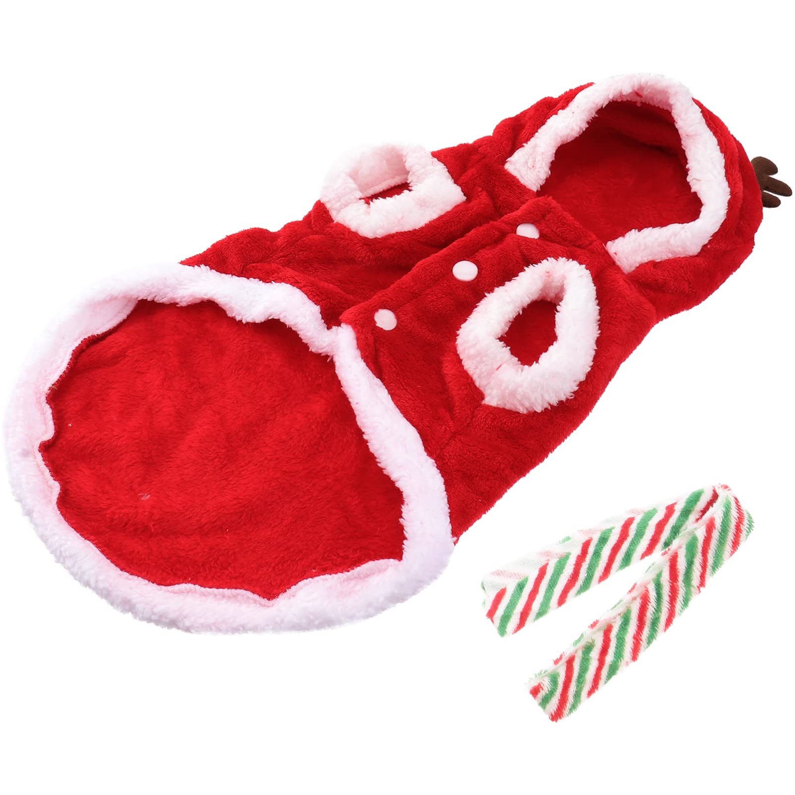 1 Set Christmas Dog Clothes for Small Dogs - Red Santa Costume with Hoodie, Scarf & Wool Flannel Outfit for Winter | Perfect for Holiday Photos, Parties & Festive Pet Fashion