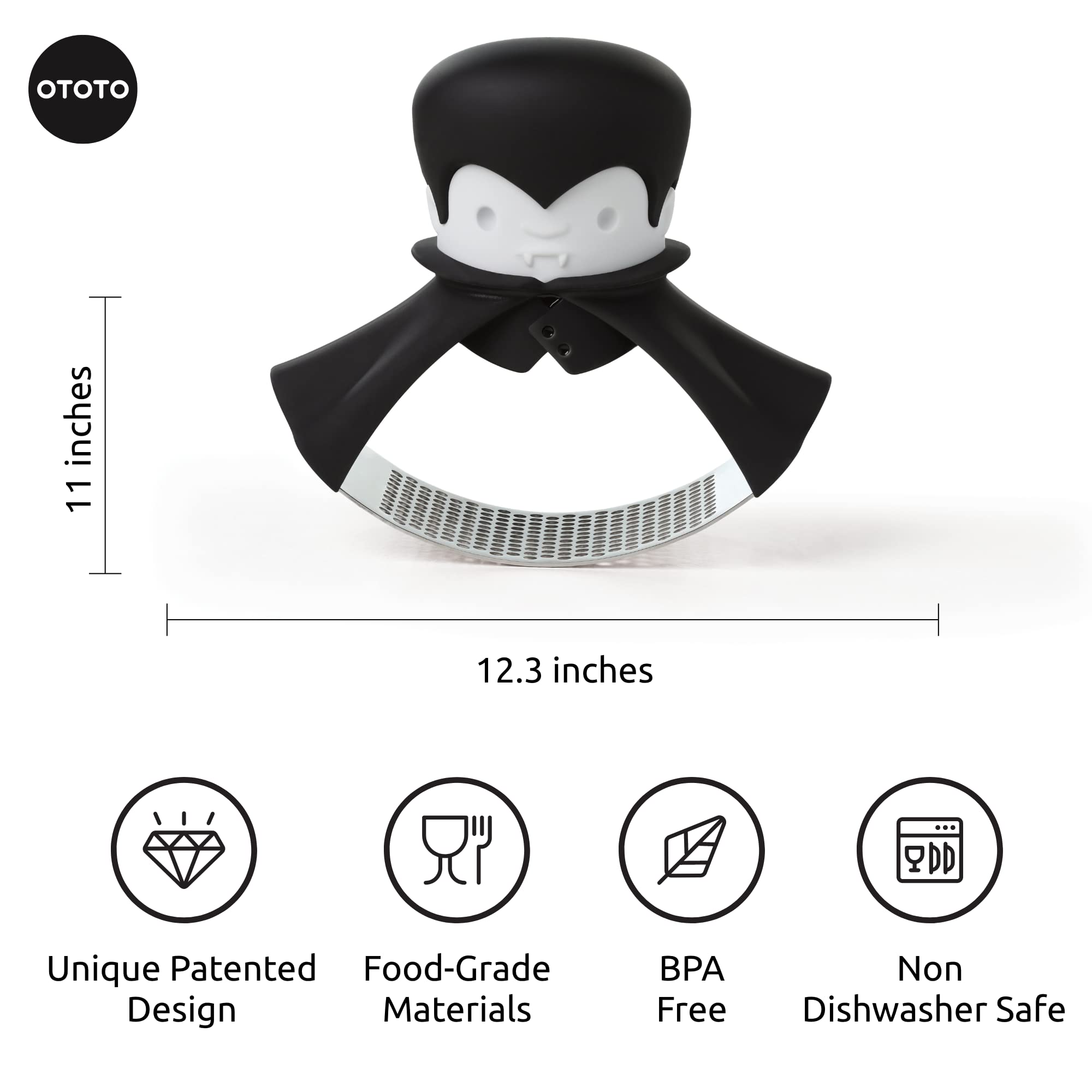 OTOTO Rockula Stainless Steel Garlic Press - Garlic Masher & Rocker for Easy Garlic Crushing - Perfect for Halloween Gifts & Kitchen Use - Dishwasher Safe & Easy to Clean - Ideal for Cooking, Baking & Spooky Party Decor