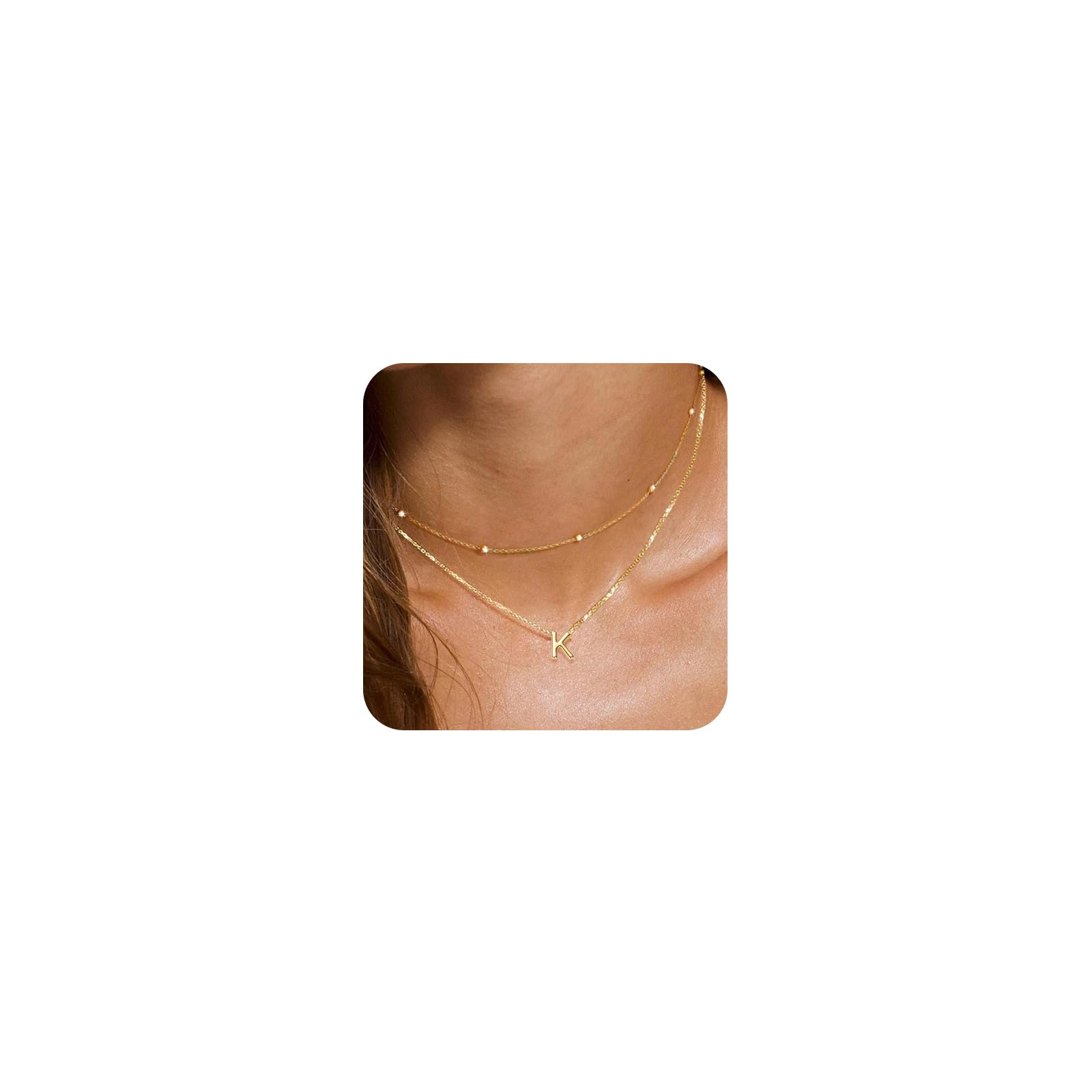 KAERUN 14K Gold Plated Layered Initial Necklace for Women - Dainty Personalized Name Necklace with Tiny Cute Letter A-Z, Gold Jewelry Gift for Her | Perfect for Birthdays, Anniversaries & Everyday Wear