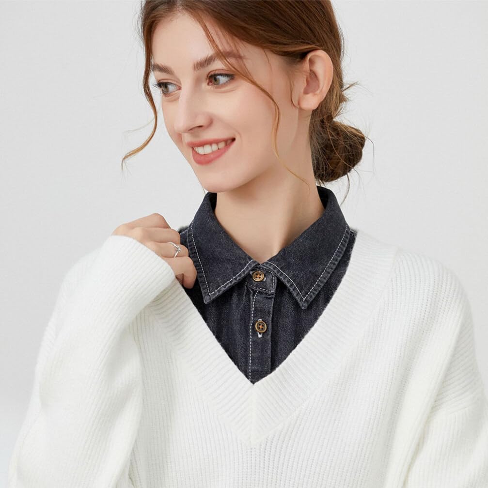 KESYOO Women's Detachable Fake Collar - Denim & Antique Lace Blouse Collar for Work & Casual Wear | White Collared Shirt Accessory | Perfect for Office, Dating & Special Occasions