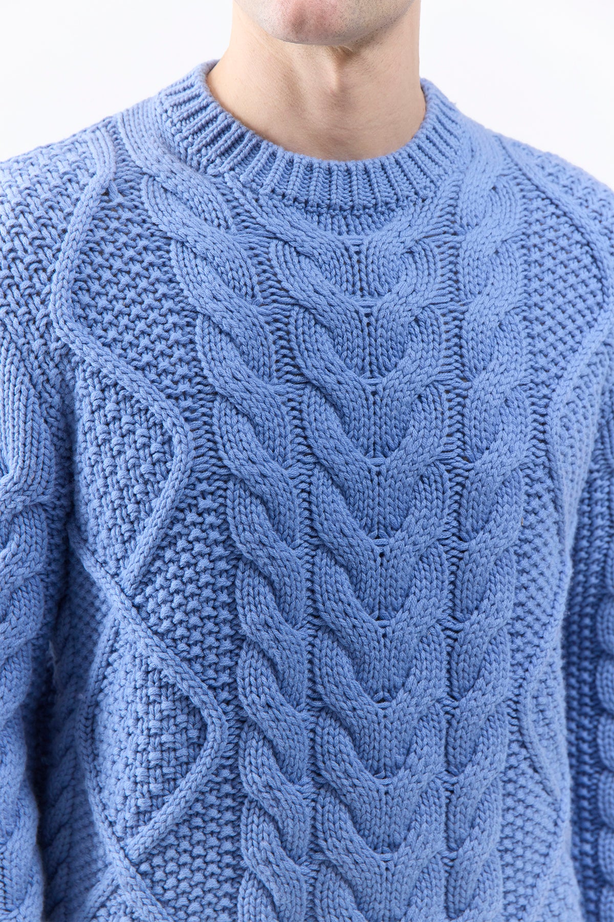Geoffrey Light Blue Denim Cashmere Knit Sweater for Men - Cozy Winter Pullover for Casual Wear & Office Outfits