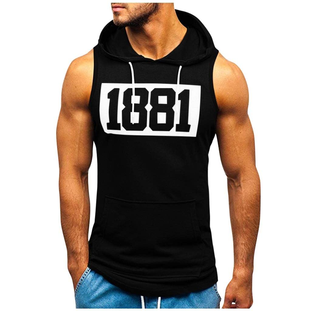 WUAI 2022 Men's Workout Hooded Tank Top - Sleeveless Bodybuilding Shirt for Gym & Fitness | Muscle Cut Off T-Shirt & Hoodie for Weightlifting, Running & Outdoor Training
