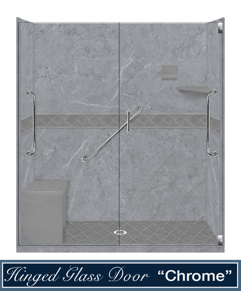 Freedom Grio Marble Diamond Alcove Shower Enclosure Kit - Waterproof Bathroom Shower Panel System for Modern Home & Spa Renovation