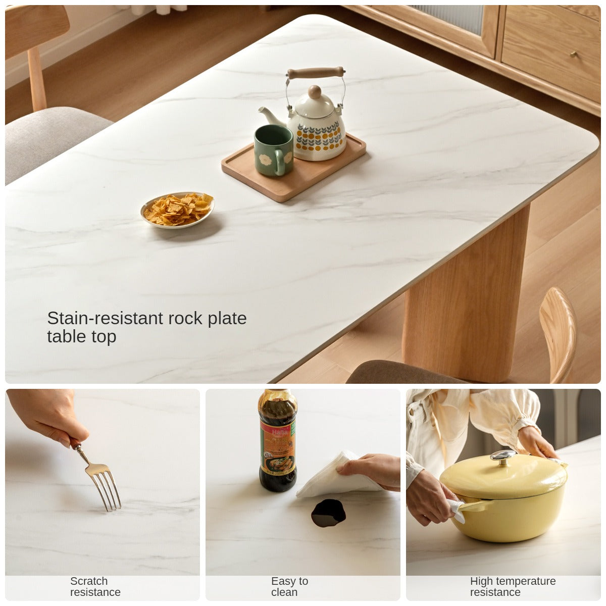 Solid Oak Wood Modern Dining Table - Rock Design for Kitchen, Dining Room & Home Decor | Durable & Stylish Furniture for Family Gatherings