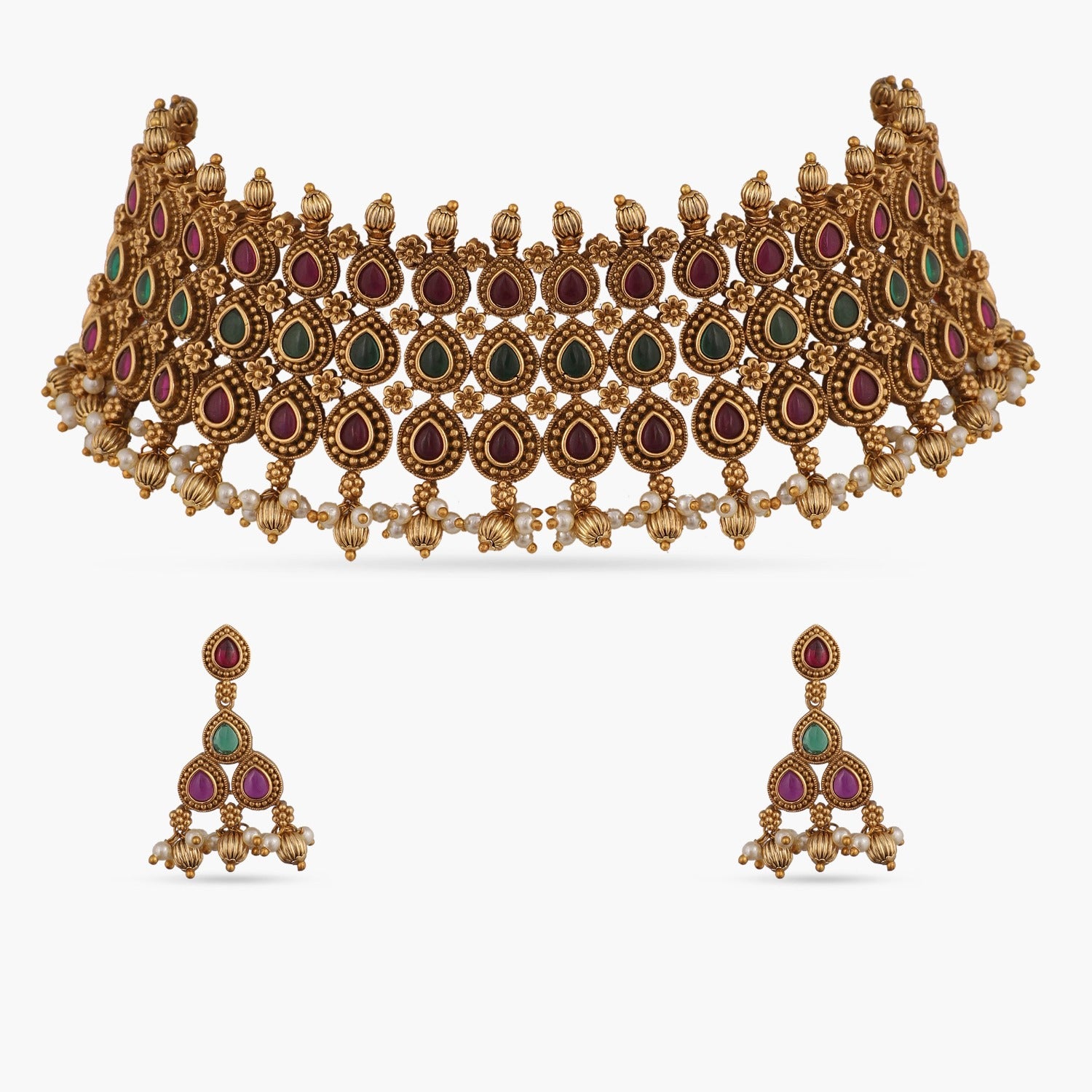 Anila Floral Kempu Choker Set - Elegant Indian Bridal Jewelry for Weddings & Special Occasions - Perfect for Traditional Outfits & Ethnic Fashion
