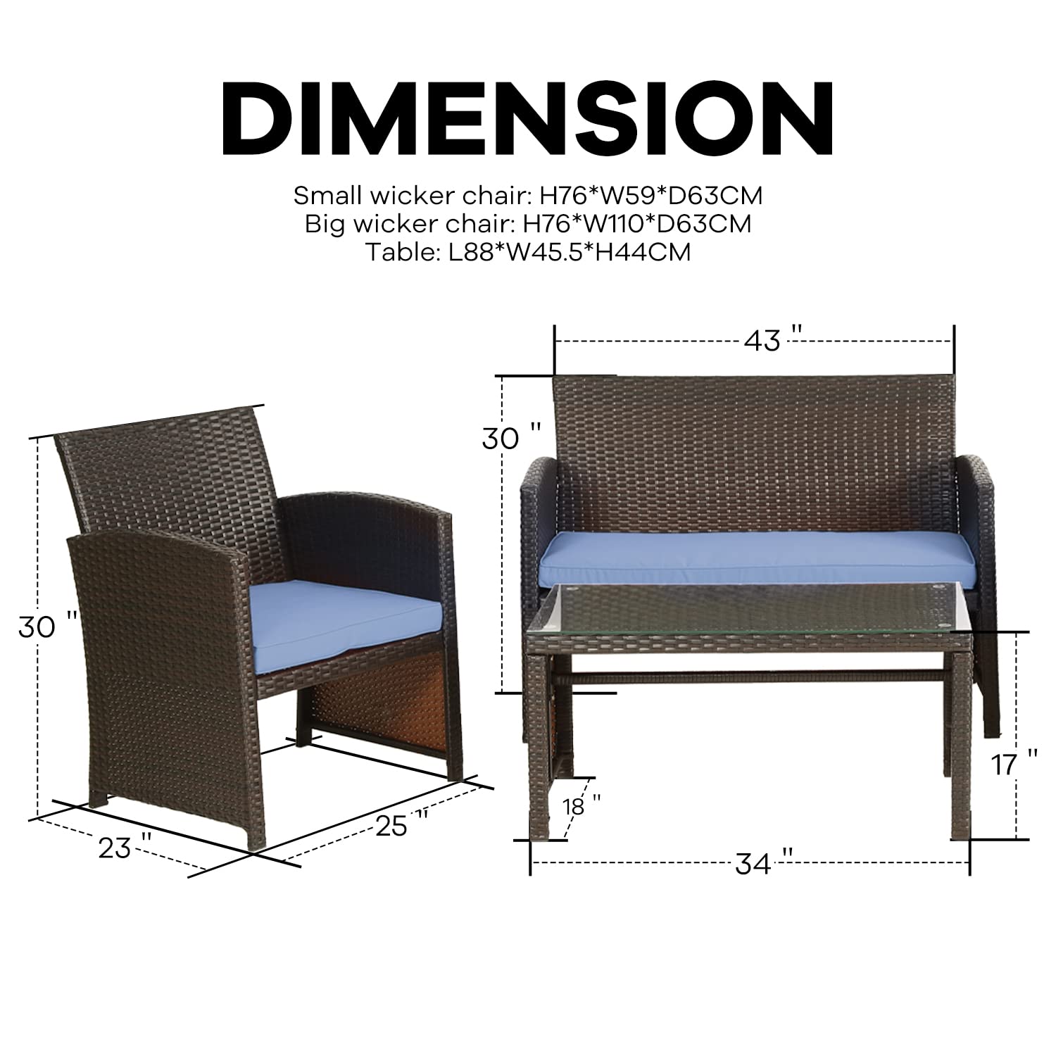 4-Piece Outdoor Patio Furniture Set with Cushions - Blue Balcony Chairs & Table for Garden, Porch, Backyard Relaxation & Entertaining