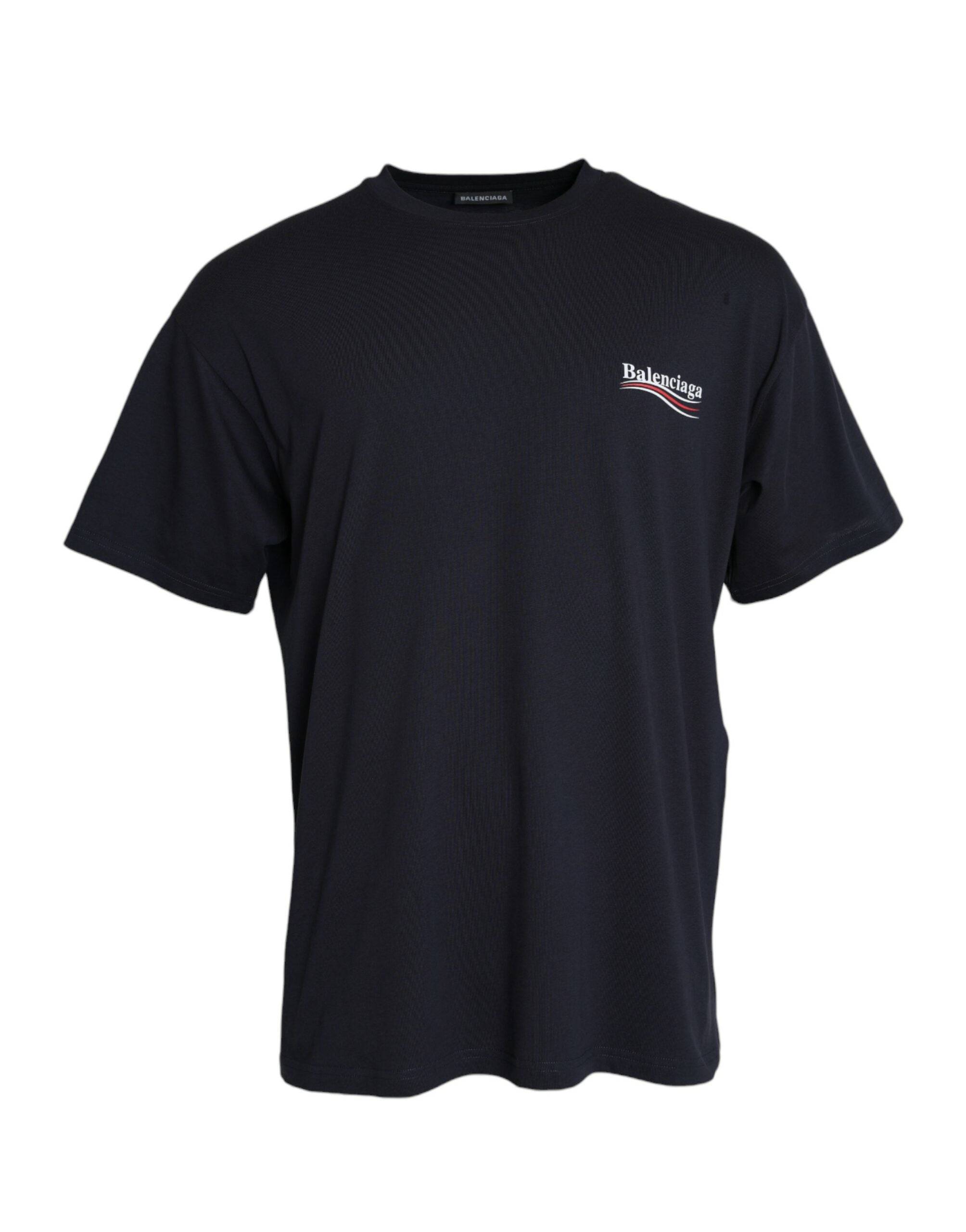 Balenciaga Dark Blue Cotton Logo Crew Neck Short Sleeve T-Shirt for Men | Casual Summer Tee | Streetwear Fashion | Comfortable Everyday Wear