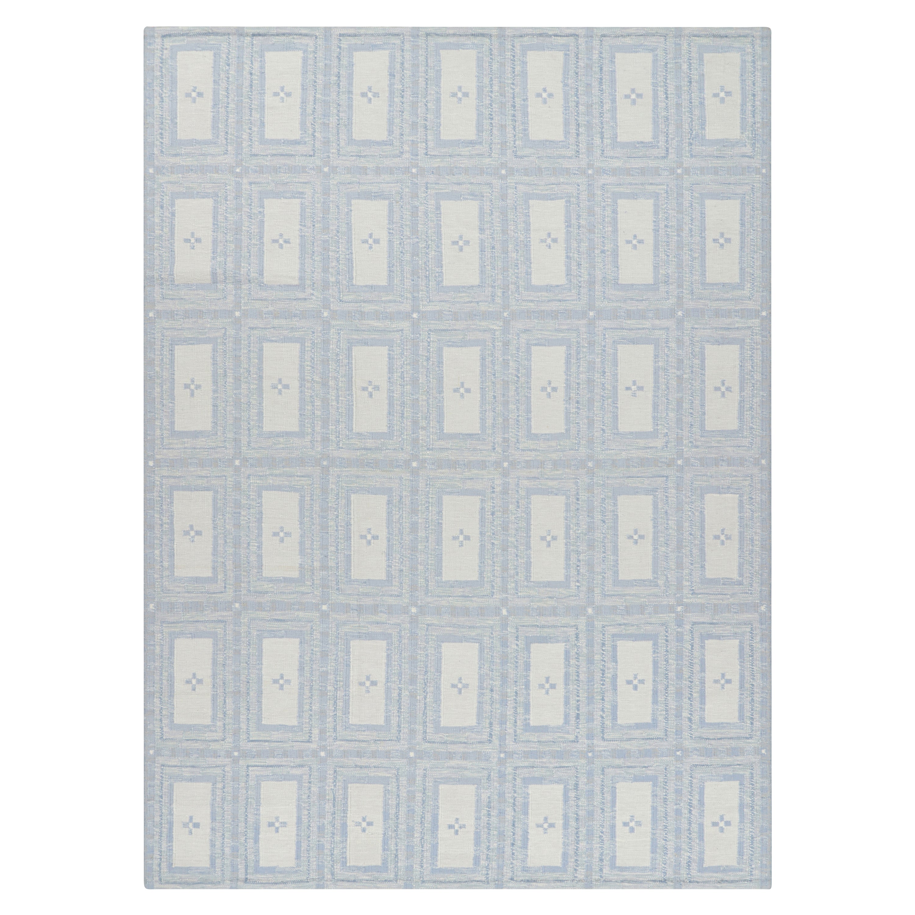 Blue Flatweave Swedish Inspired Wool Rug 10'1 x 14' - Handmade Vintage Style Area Rug for Living Room, Bedroom & Dining Room Decor