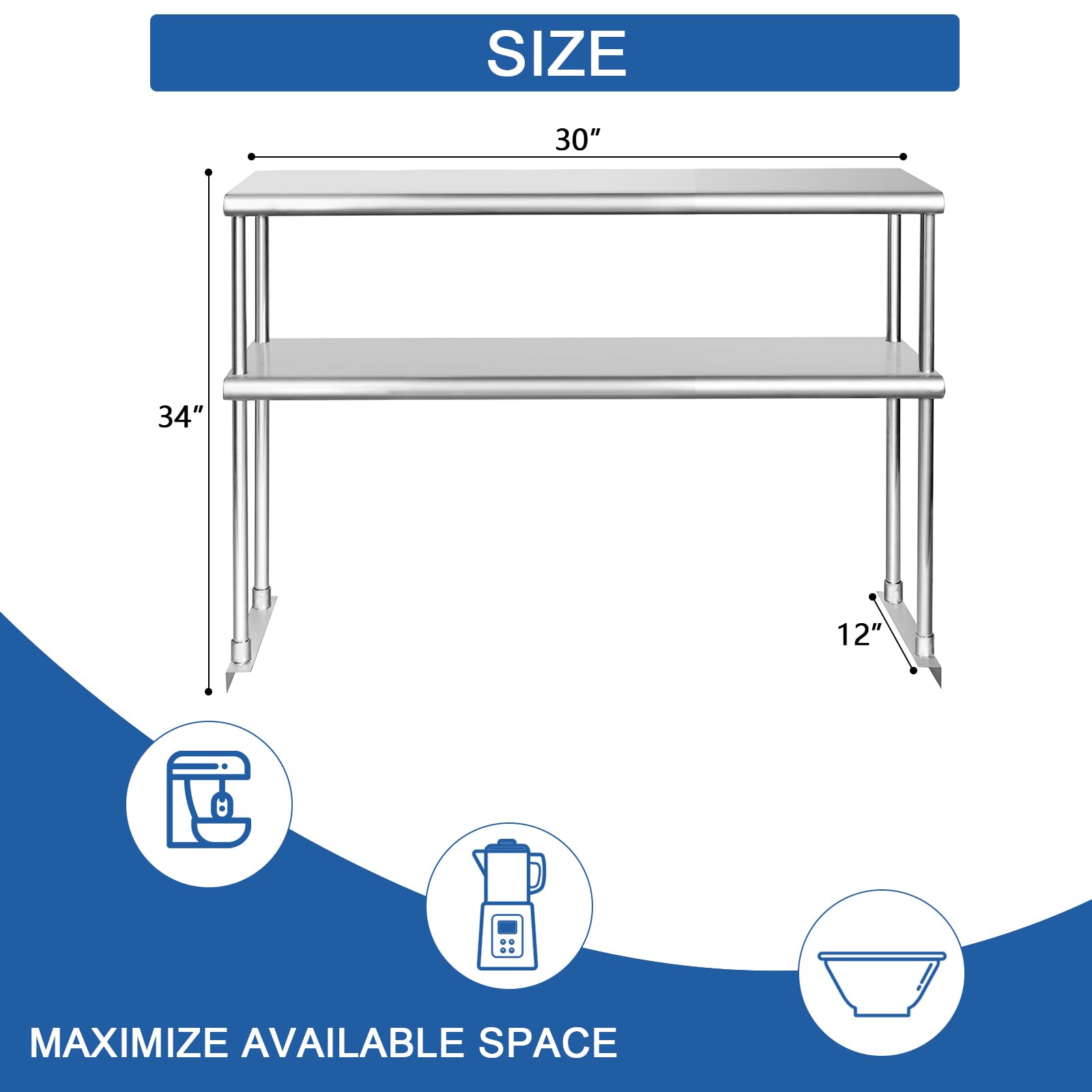 HARDURA 12x36 Inch Stainless Steel NSF Commercial Overshelf - Heavy Duty Double Shelf for Restaurant Prep Tables, Home Kitchen Countertops - Perfect for Food Prep, Storage & Organization